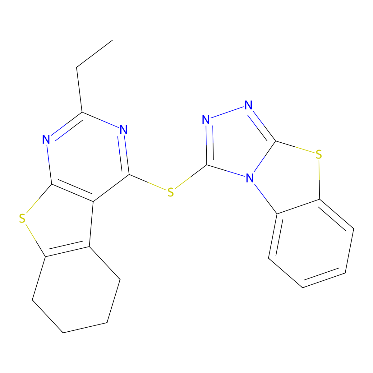 2-Ethyl-4-([1,2,4]triazolo[3,4-b][1,3]benzothiazol-1-ylsulfanyl)-5,6,7,8-tetrahydro-[1]benzothiolo[2,3-d]pyrimidine molecular structure, CAS 315694-01-0