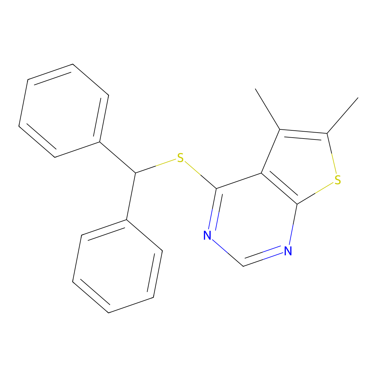 4-(Benzhydrylsulfanyl)-5,6-dimethylthieno[2,3-d]pyrimidine molecular structure, CAS 315694-05-4