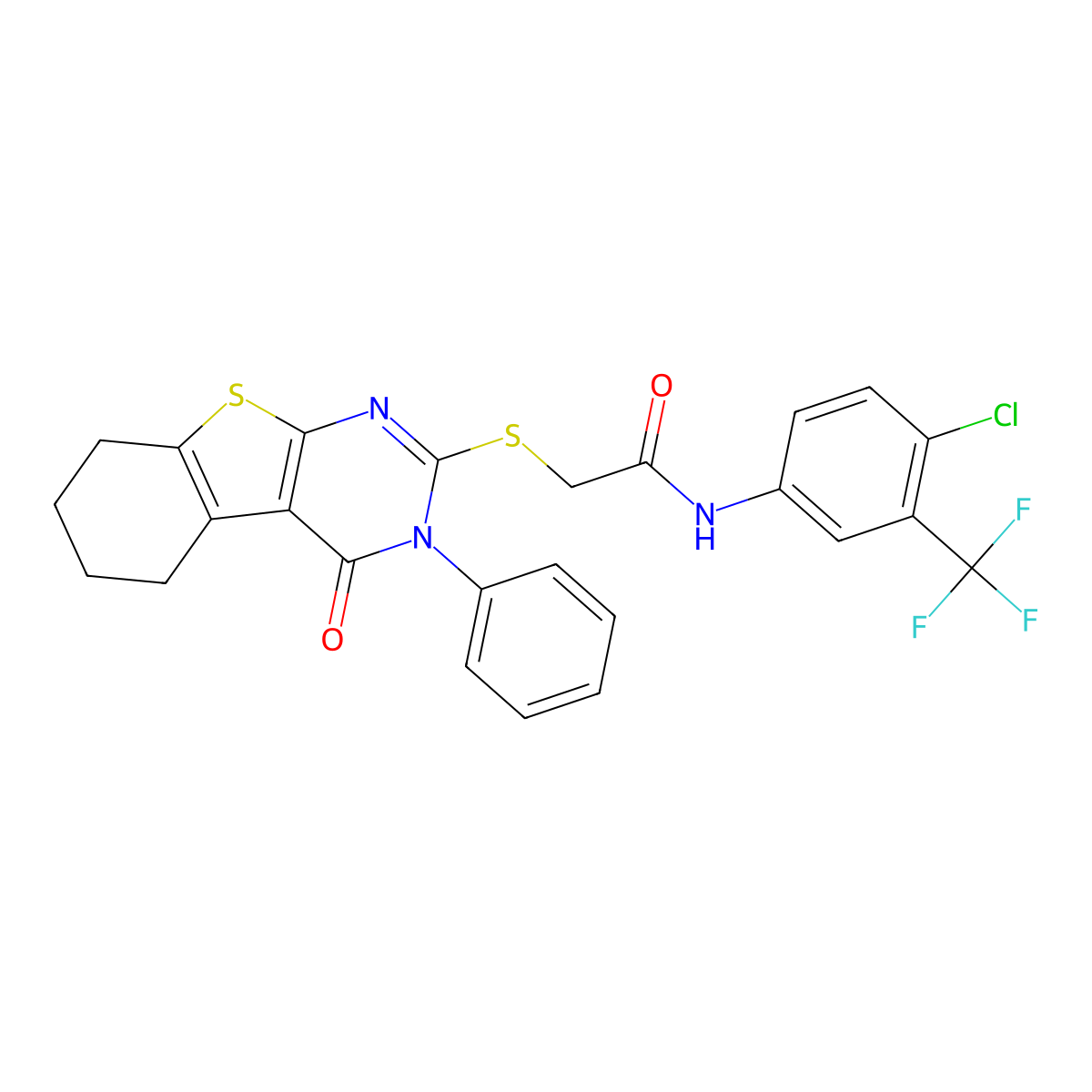 N-[4-chloro-3-(trifluoromethyl)phenyl]-2-[(4-oxo-3-phenyl-5,6,7,8-tetrahydro-[1]benzothiolo[2,3-d]pyrimidin-2-yl)sulfanyl]acetamide molecular structure, CAS 315694-11-2