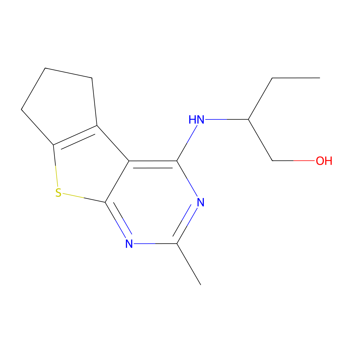 2-((2-methyl-6,7-dihydro-5H-cyclopenta[4,5]thieno[2,3-d]pyrimidin-4-yl)amino)butan-1-ol molecular structure, CAS 315694-17-8