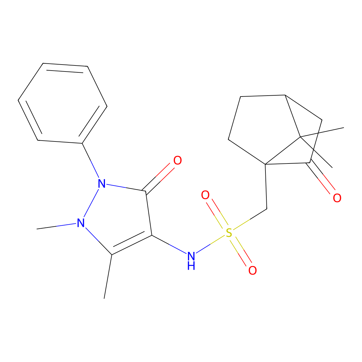 1-{7,7-dimethyl-2-oxobicyclo[2.2.1]heptan-1-yl}-N-(1,5-dimethyl-3-oxo-2-phenyl-2,3-dihydro-1H-pyrazol-4-yl)methanesulfonamide molecular structure, CAS 315694-24-7