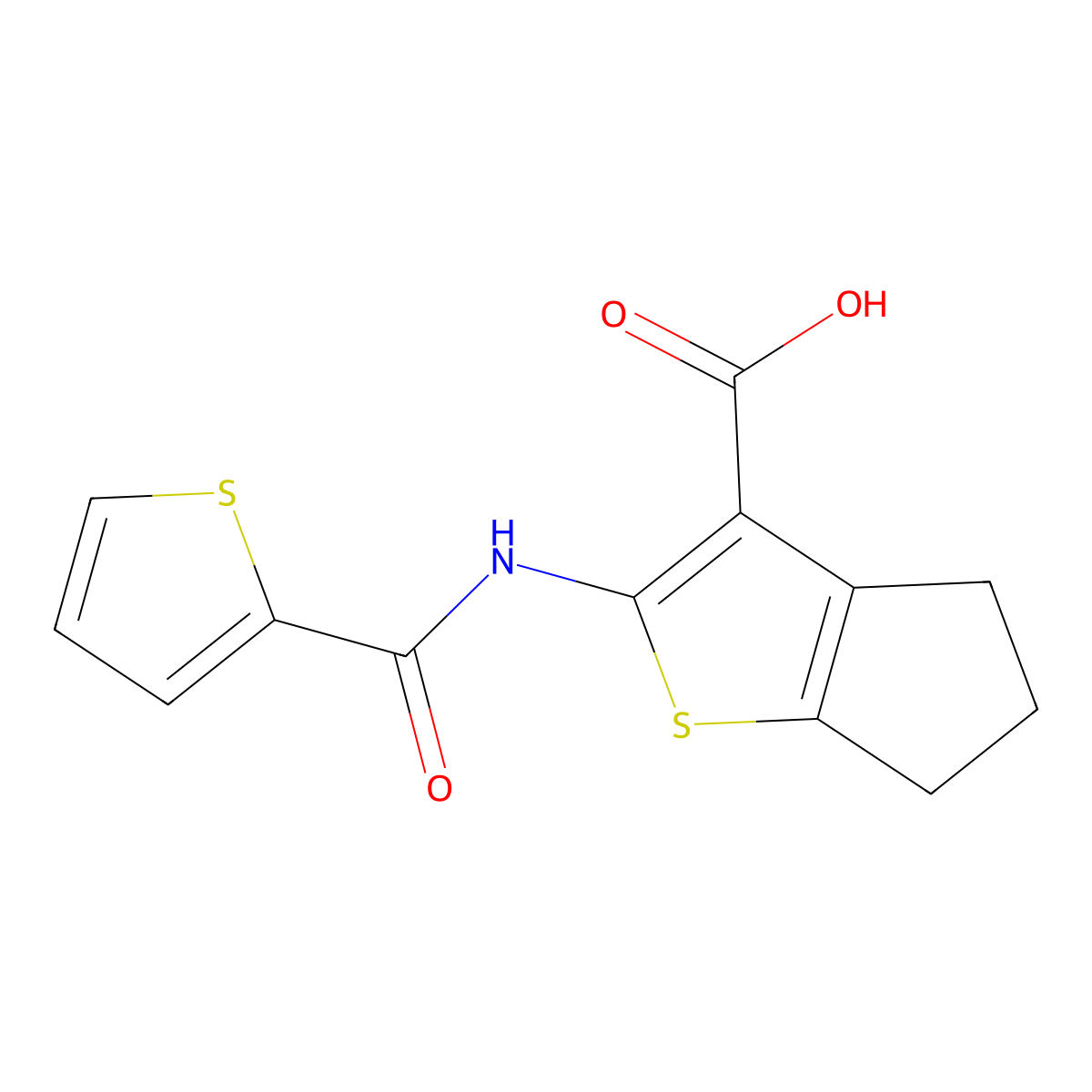 2-[(thien-2-ylcarbonyl)amino]-5,6-dihydro-4H-cyclopenta[b]thiophene-3-carboxylic acid molecular structure, CAS 315694-28-1