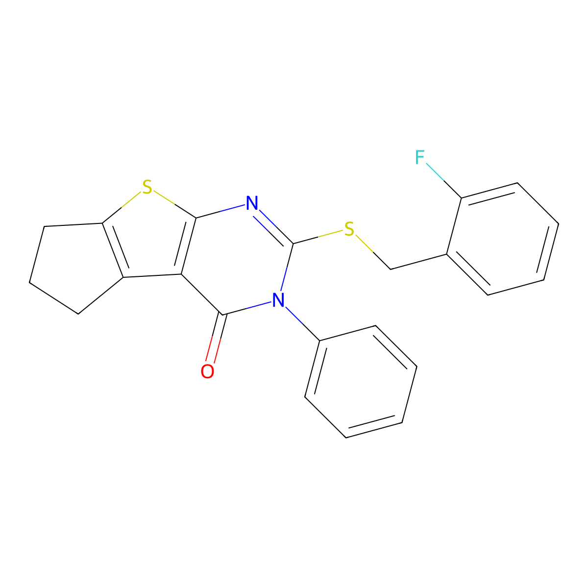6-(2-Fluoro-benzylsulfanyl)-5-phenyl-1,2,3,5-tetrahydro-8-thia-5,7-diaza-cyclopenta[a]inden-4-one molecular structure, CAS 315694-40-7