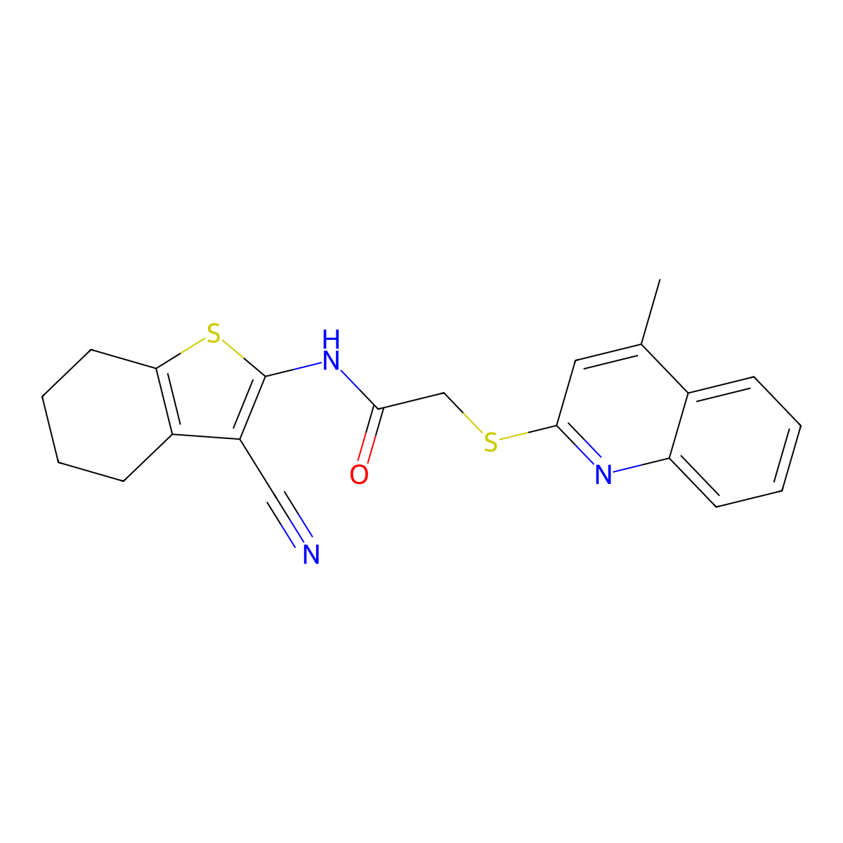 N-(3-cyano-4,5,6,7-tetrahydro-1-benzothiophen-2-yl)-2-(4-methylquinolin-2-yl)sulfanylacetamide molecular structure, CAS 315694-47-4