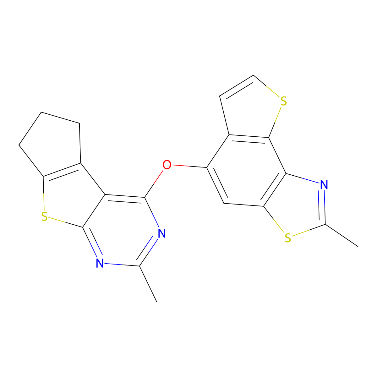 2-methyl-5-[(3-methyl-7,8-dihydro-6H-cyclopenta[4,5]thieno[1,2-c]pyrimidin-1-yl)oxy]thieno[2,3-e][1,3]benzothiazole molecular structure, CAS 315694-50-9