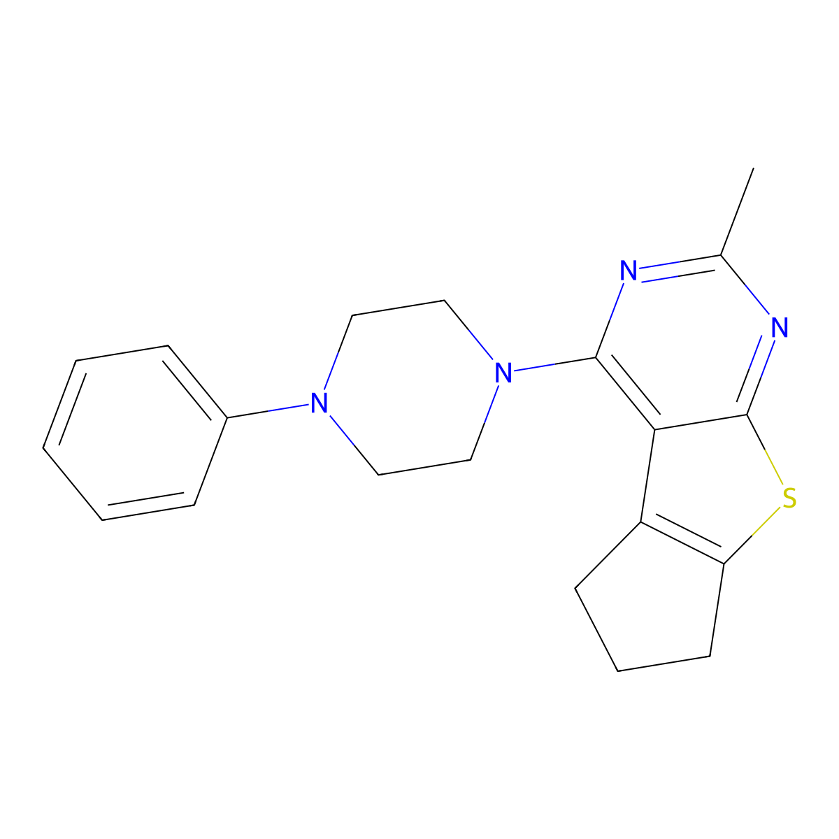 10-Methyl-12-(4-phenylpiperazin-1-yl)-7-thia-9,11-diazatricyclo[6.4.0.0^{2,6}]dodeca-1(8),2(6),9,11-tetraene molecular structure, CAS 315694-54-3