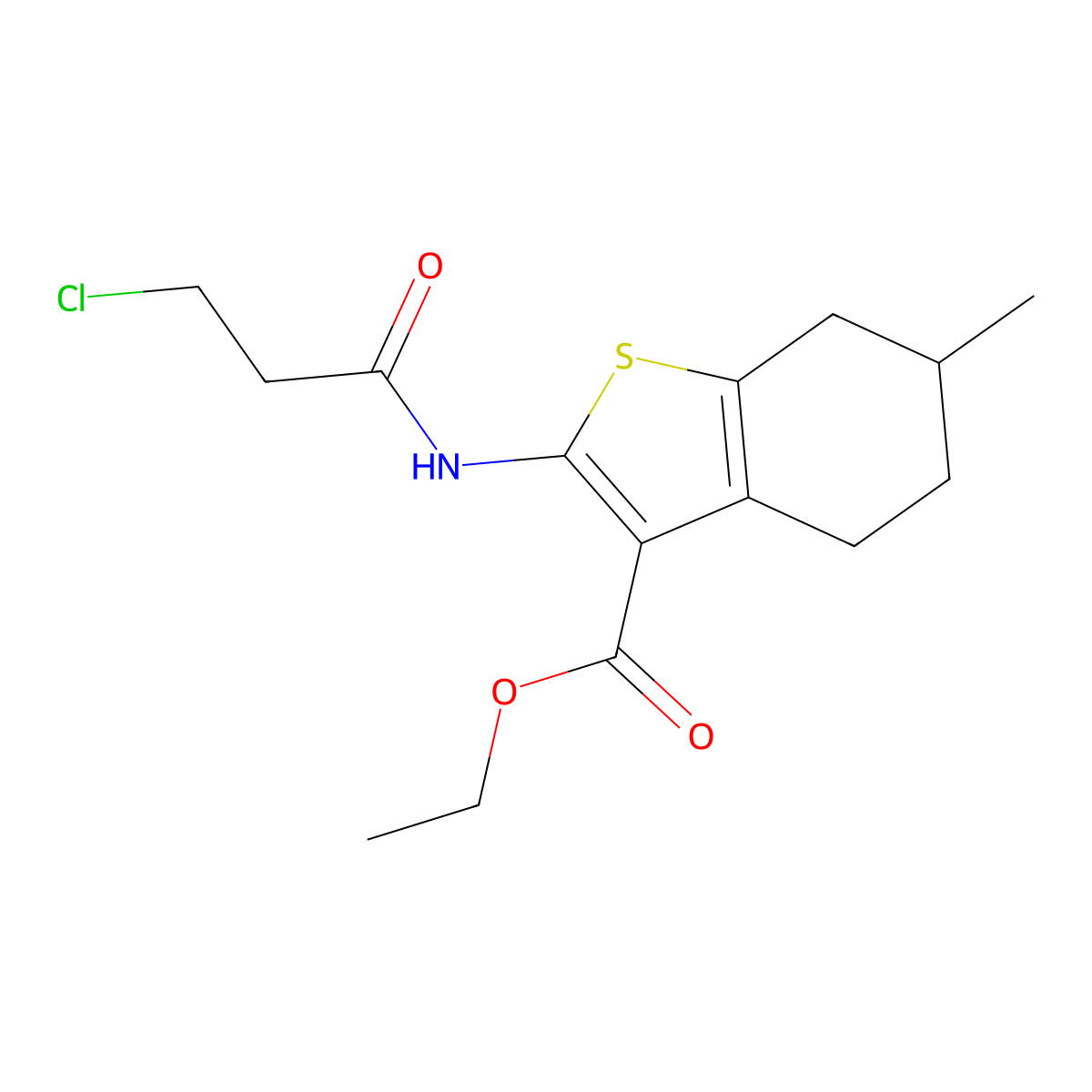 Ethyl 2-(3-chloropropanamido)-6-methyl-4,5,6,7-tetrahydrobenzo[b]thiophene-3-carboxylate molecular structure, CAS 315694-92-9