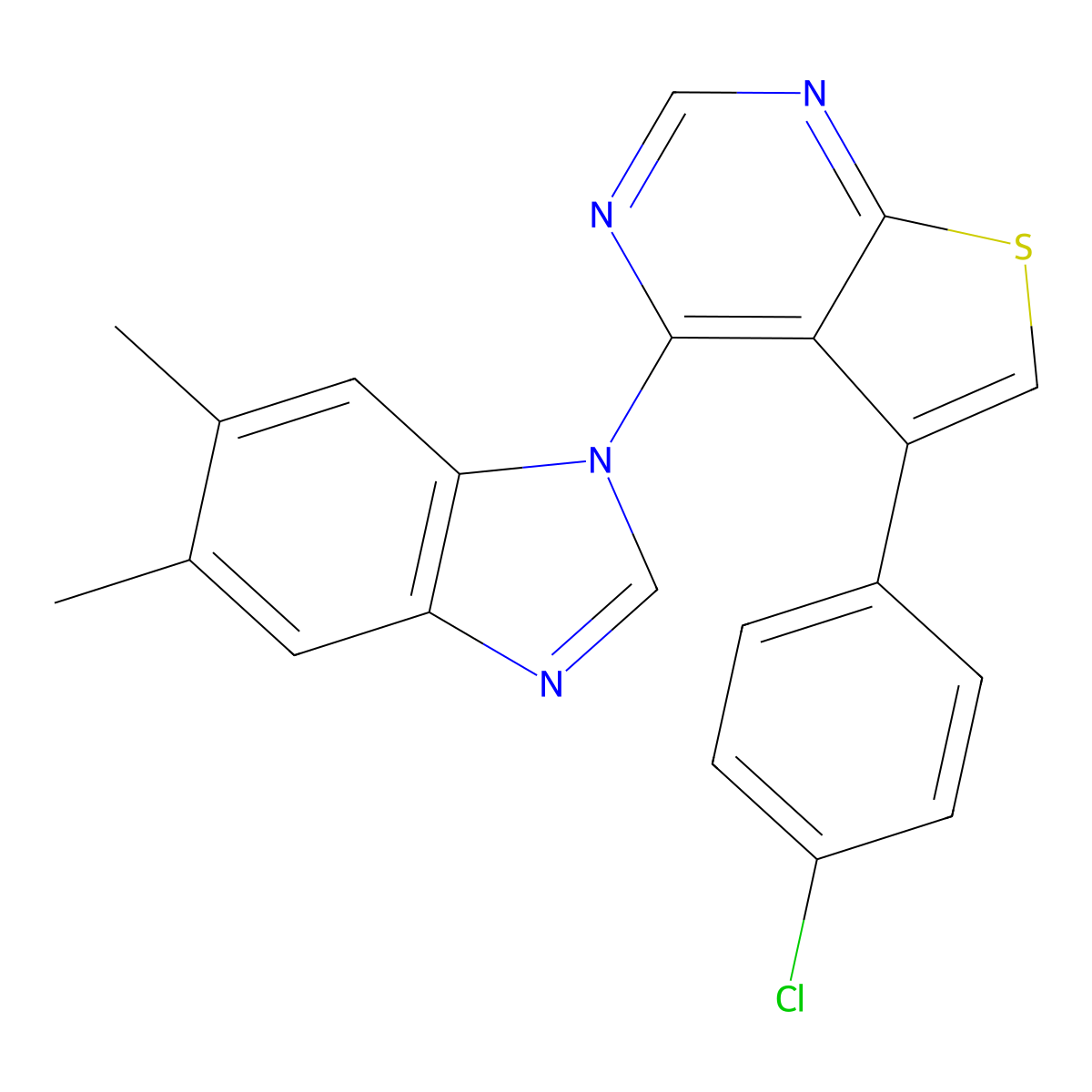5-(4-chlorophenyl)-4-(5,6-dimethyl-1H-benzimidazol-1-yl)thieno[2,3-d]pyrimidine molecular structure, CAS 315694-93-0