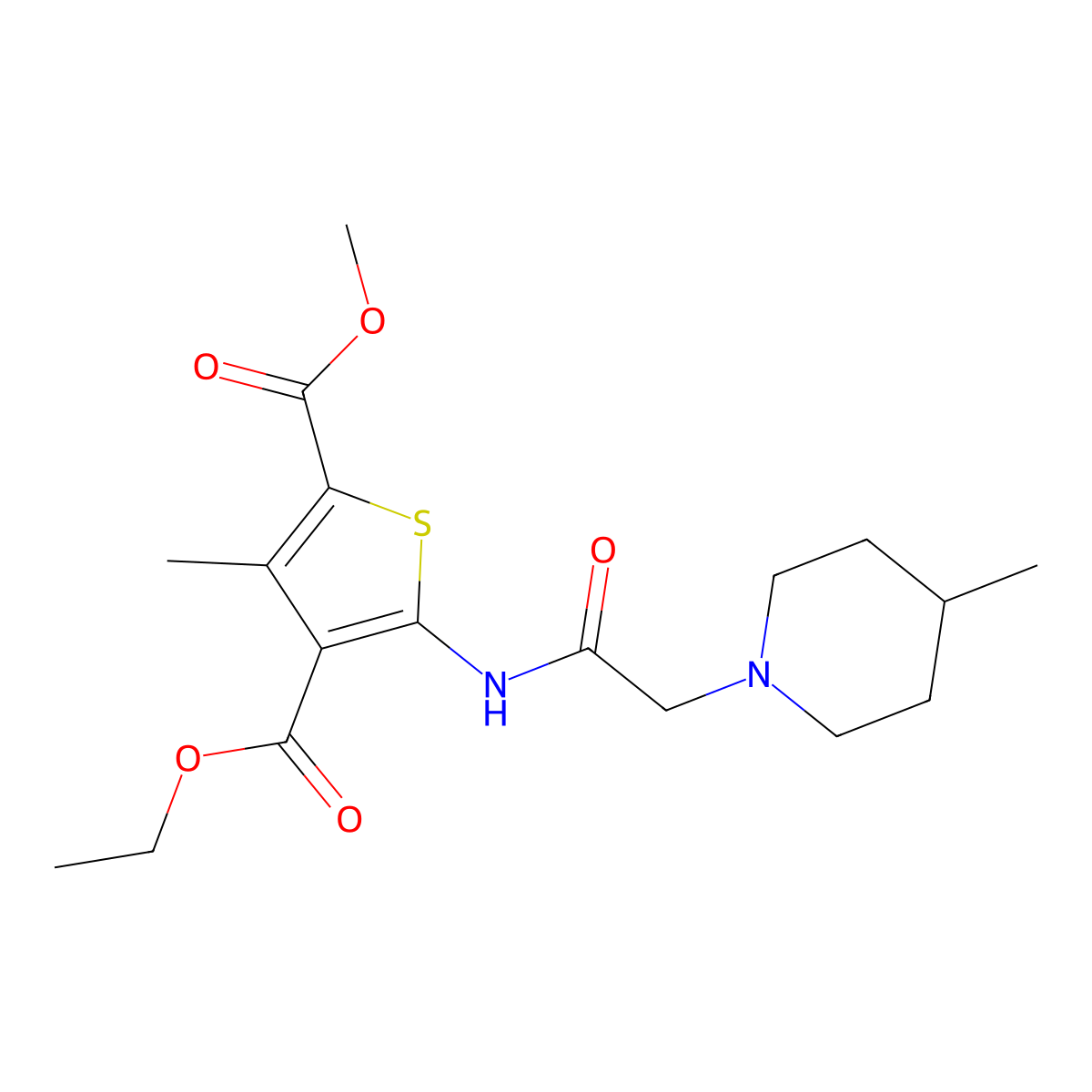 4-O-ethyl 2-O-methyl 3-methyl-5-[[2-(4-methylpiperidin-1-yl)acetyl]amino]thiophene-2,4-dicarboxylate molecular structure, CAS 315694-94-1