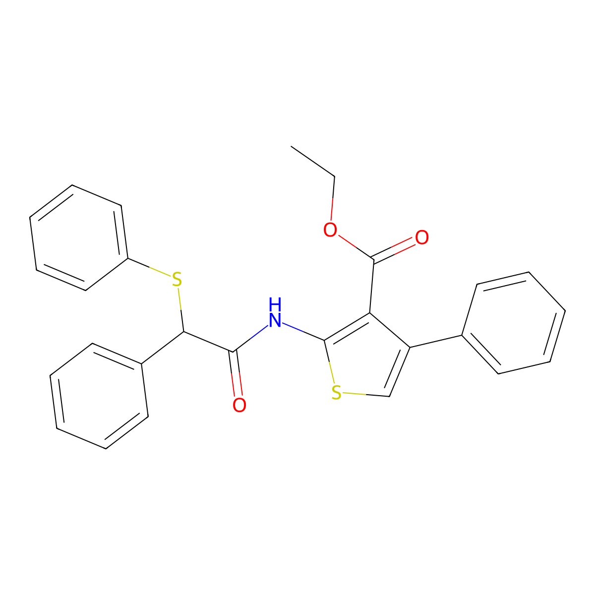 Ethyl 4-phenyl-2-(2-phenyl-2-(phenylthio)acetamido)thiophene-3-carboxylate molecular structure, CAS 315694-96-3