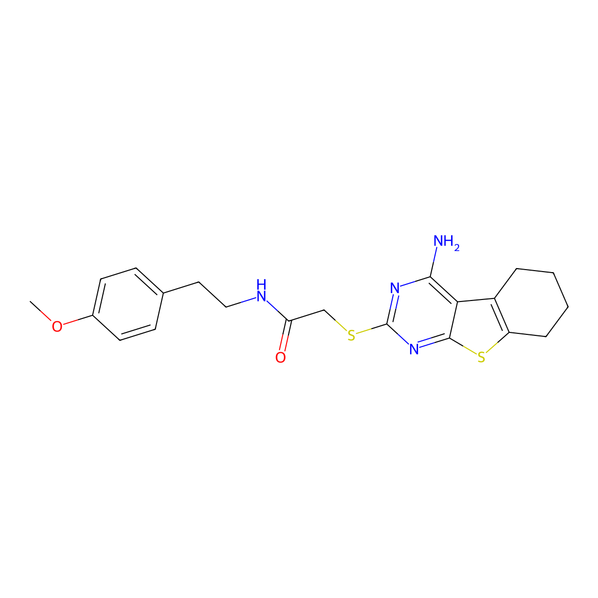 2-[(4-amino-5,6,7,8-tetrahydro[1]benzothieno[2,3-d]pyrimidin-2-yl)sulfanyl]-N-[2-(4-methoxyphenyl)ethyl]acetamide molecular structure, CAS 315695-06-8