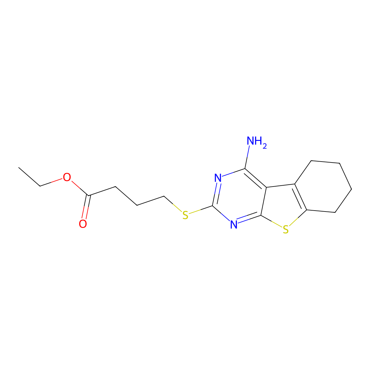 Ethyl 4-[(4-amino-5,6,7,8-tetrahydro[1]benzothieno[2,3-d]pyrimidin-2-yl)sulfanyl]butanoate molecular structure, CAS 315695-09-1