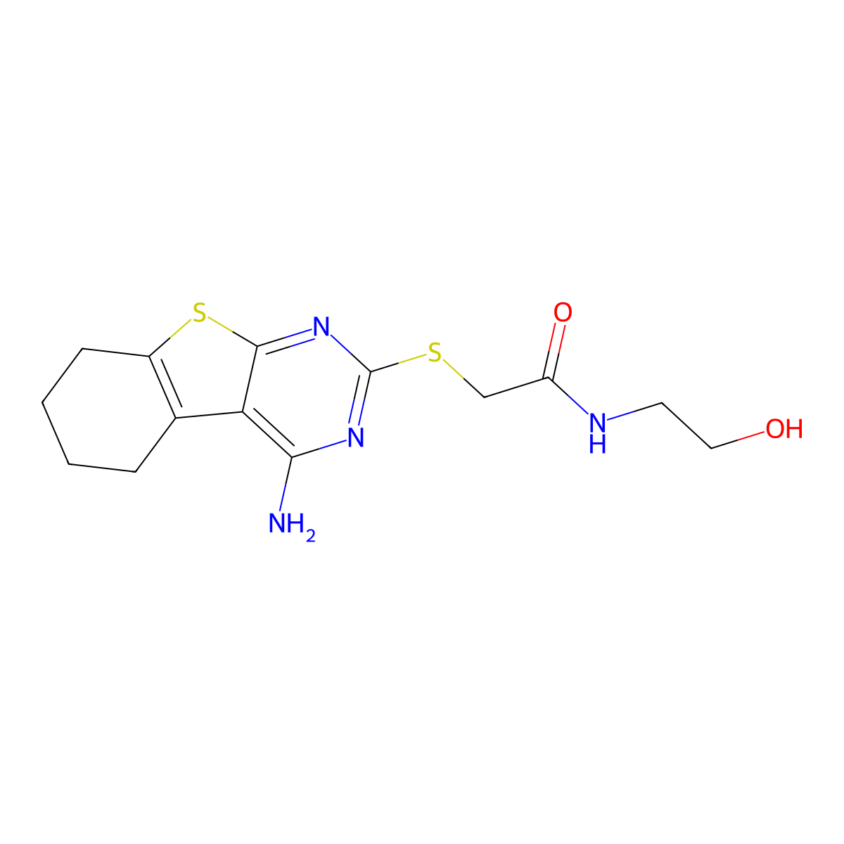 2-[(4-amino-5,6,7,8-tetrahydro[1]benzothieno[2,3-d]pyrimidin-2-yl)sulfanyl]-N-(2-hydroxyethyl)acetamide molecular structure, CAS 315695-11-5