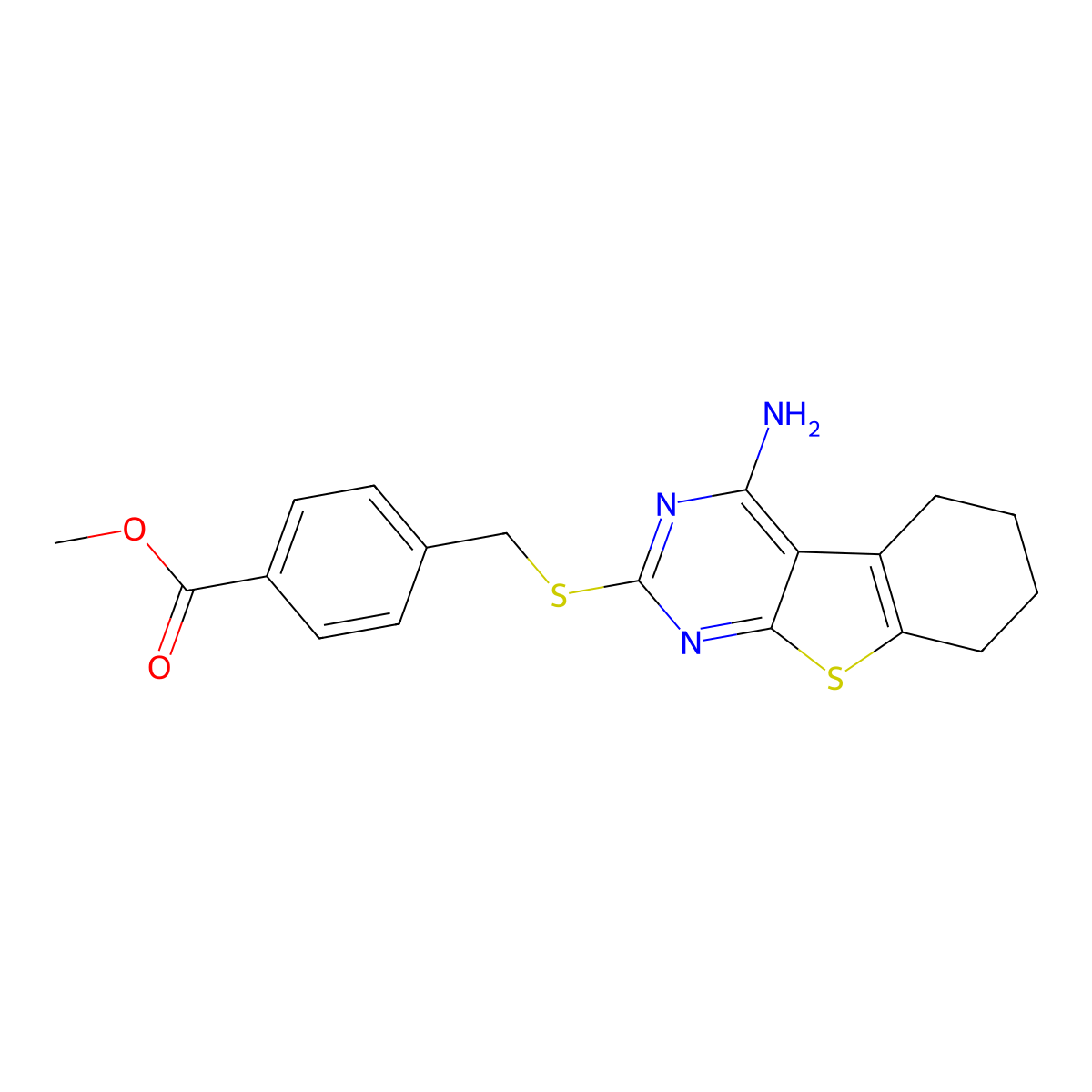 Methyl 4-{[(4-amino-5,6,7,8-tetrahydro[1]benzothieno[2,3-d]pyrimidin-2-yl)sulfanyl]methyl}benzoate molecular structure, CAS 315695-13-7
