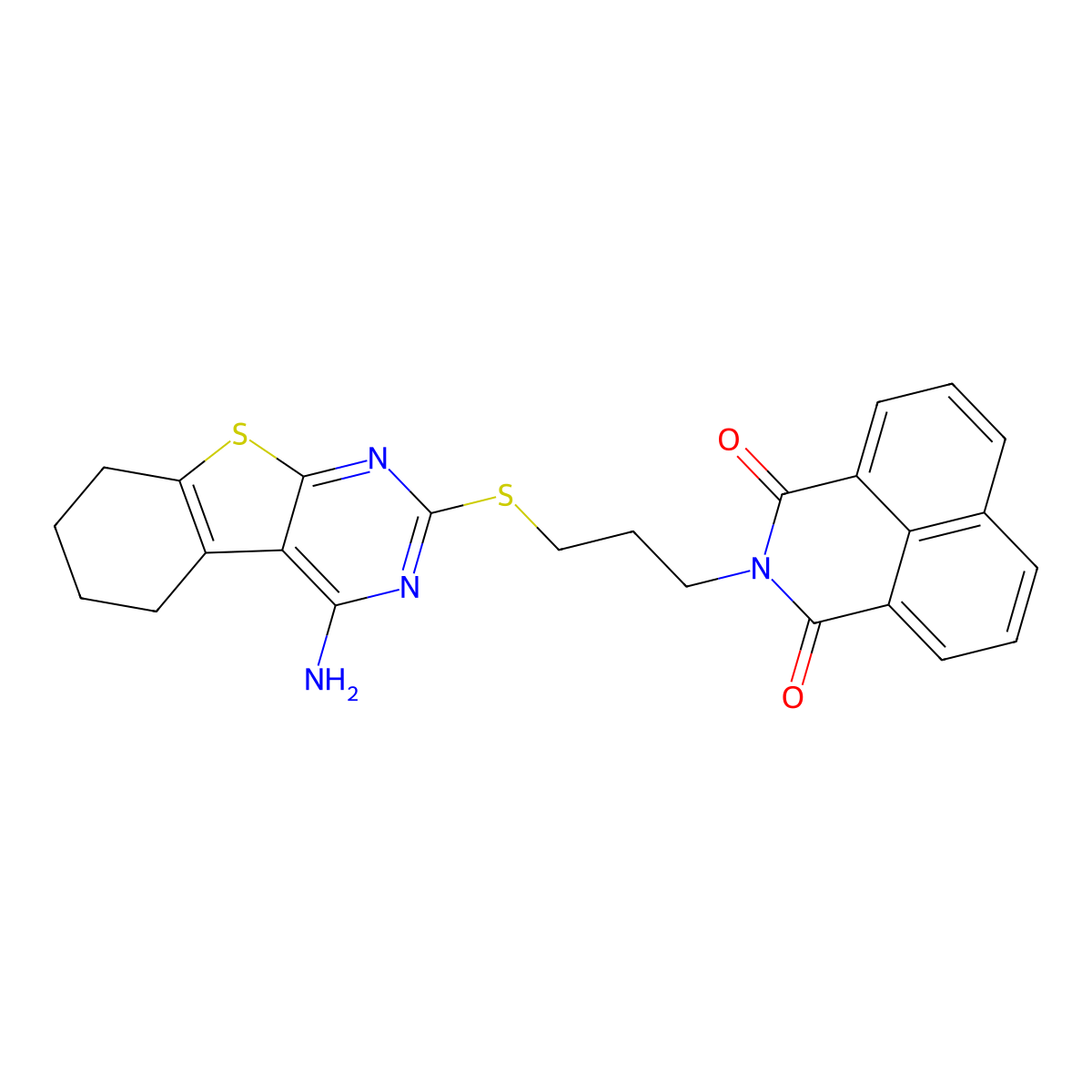 2-[3-[(4-Amino-5,6,7,8-tetrahydro-[1]benzothiolo[2,3-d]pyrimidin-2-yl)sulfanyl]propyl]benzo[de]isoquinoline-1,3-dione molecular structure, CAS 315695-14-8