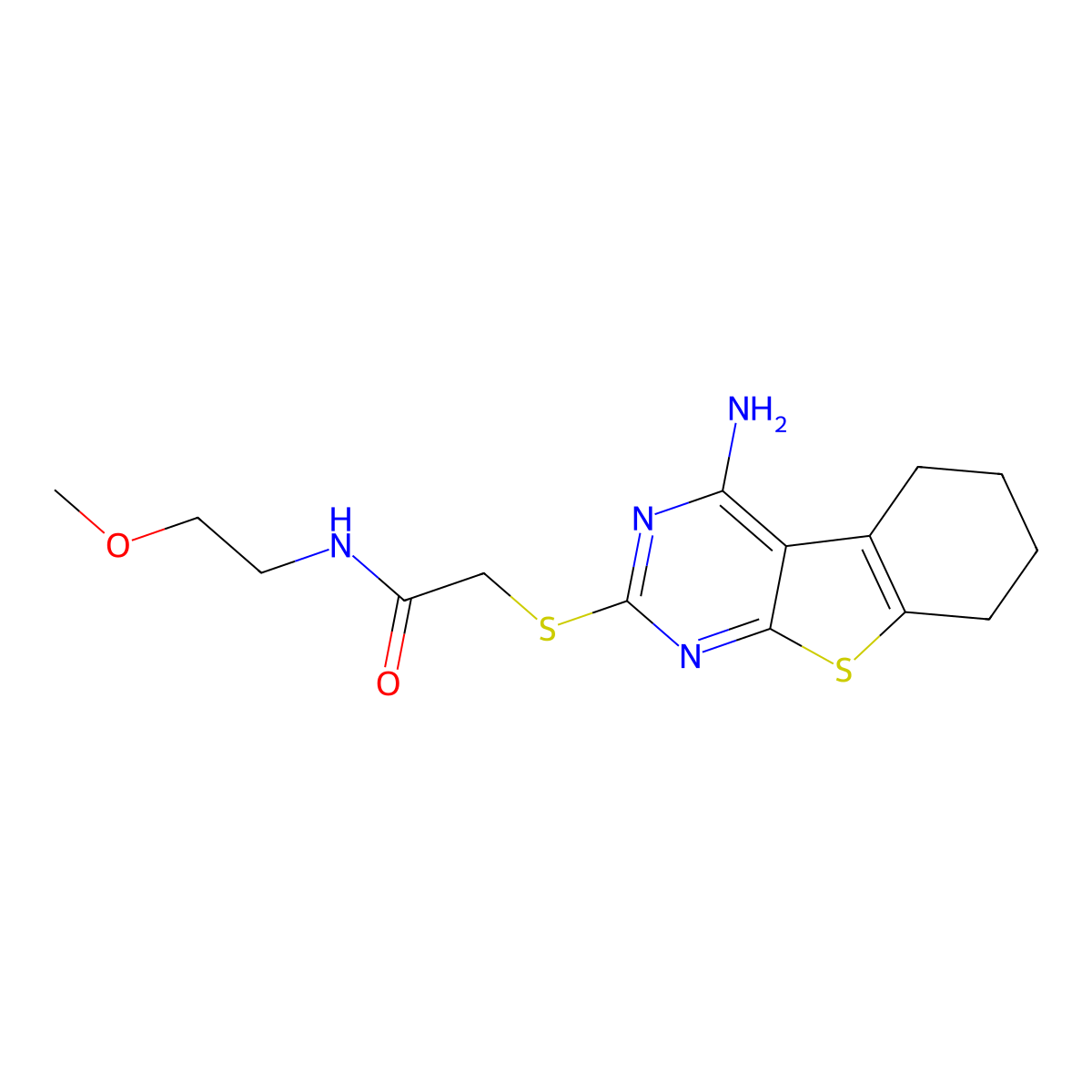 2-[(4-amino-5,6,7,8-tetrahydro-[1]benzothiolo[2,3-d]pyrimidin-2-yl)sulfanyl]-N-(2-methoxyethyl)acetamide molecular structure, CAS 315695-16-0