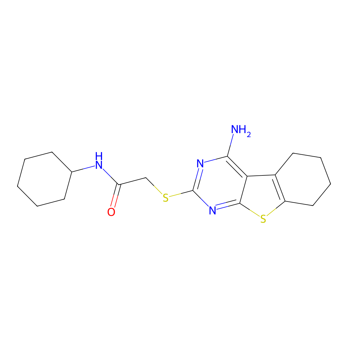 2-[(4-amino-5,6,7,8-tetrahydro[1]benzothieno[2,3-d]pyrimidin-2-yl)sulfanyl]-N-cyclohexylacetamide molecular structure, CAS 315695-18-2