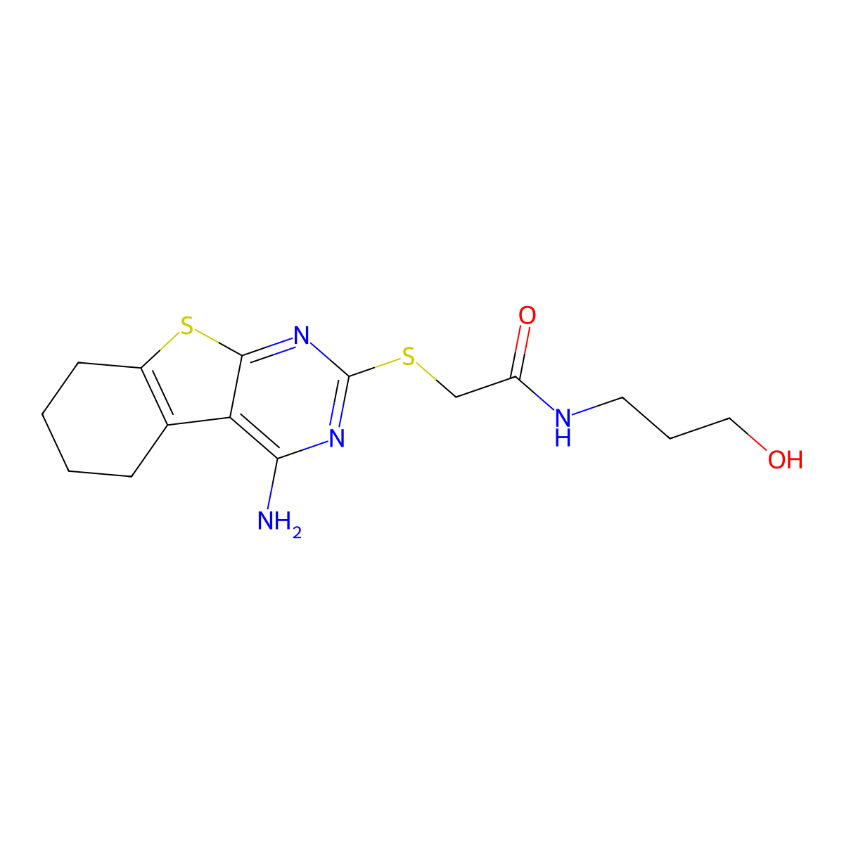2-[(4-amino-5,6,7,8-tetrahydro-[1]benzothiolo[2,3-d]pyrimidin-2-yl)sulfanyl]-N-(3-hydroxypropyl)acetamide molecular structure, CAS 315695-20-6