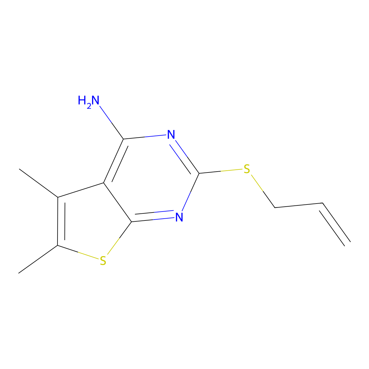 5,6-Dimethyl-2-(prop-2-enylthio)-4-thieno[2,3-d]pyrimidinamine molecular structure, CAS 315695-24-0