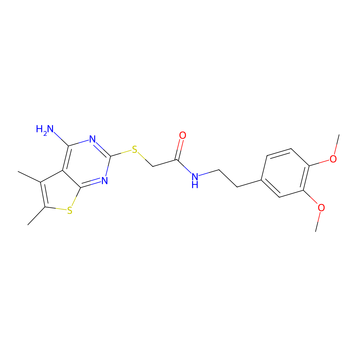2-(4-amino-5,6-dimethylthieno[2,3-d]pyrimidin-2-yl)sulfanyl-N-[2-(3,4-dimethoxyphenyl)ethyl]acetamide molecular structure, CAS 315695-32-0