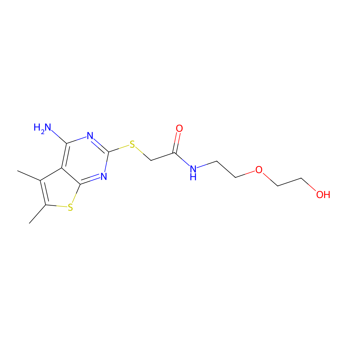 2-[(4-amino-5,6-dimethylthieno[2,3-d]pyrimidin-2-yl)sulfanyl]-N-[2-(2-hydroxyethoxy)ethyl]acetamide molecular structure, CAS 315695-34-2