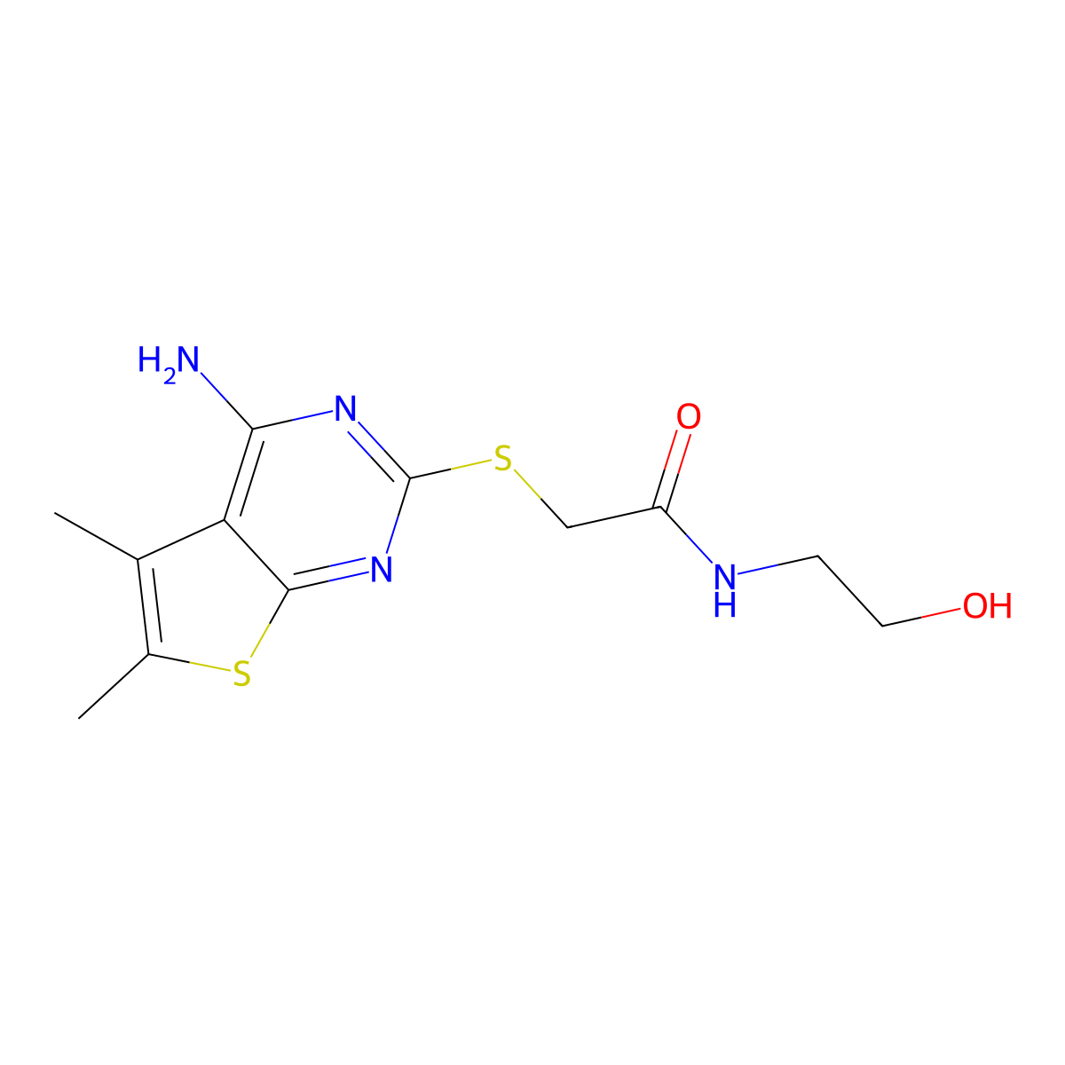 2-[(4-Amino-5,6-dimethylthieno[2,3-d]pyrimidin-2-yl)thio]-N-(2-hydroxyethyl)acetamide molecular structure, CAS 315695-38-6