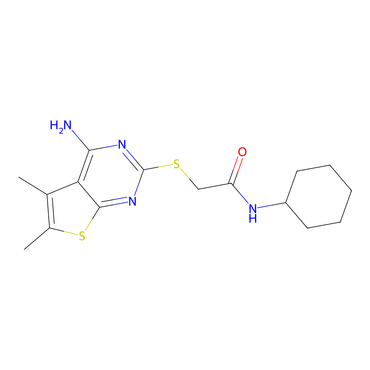2-[(4-amino-5,6-dimethylthieno[2,3-d]pyrimidin-2-yl)sulfanyl]-N-cyclohexylacetamide molecular structure, CAS 315695-40-0