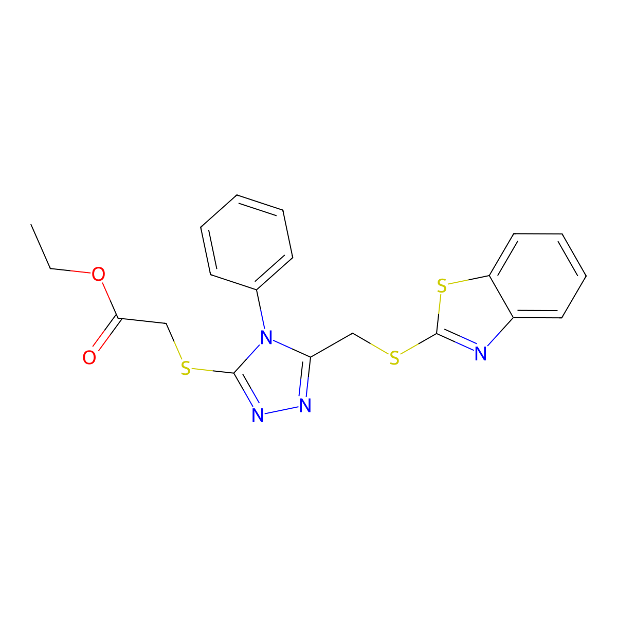 ethyl ({5-[(1,3-benzothiazol-2-ylsulfanyl)methyl]-4-phenyl-4H-1,2,4-triazol-3-yl}sulfanyl)acetate molecular structure, CAS 315695-54-6