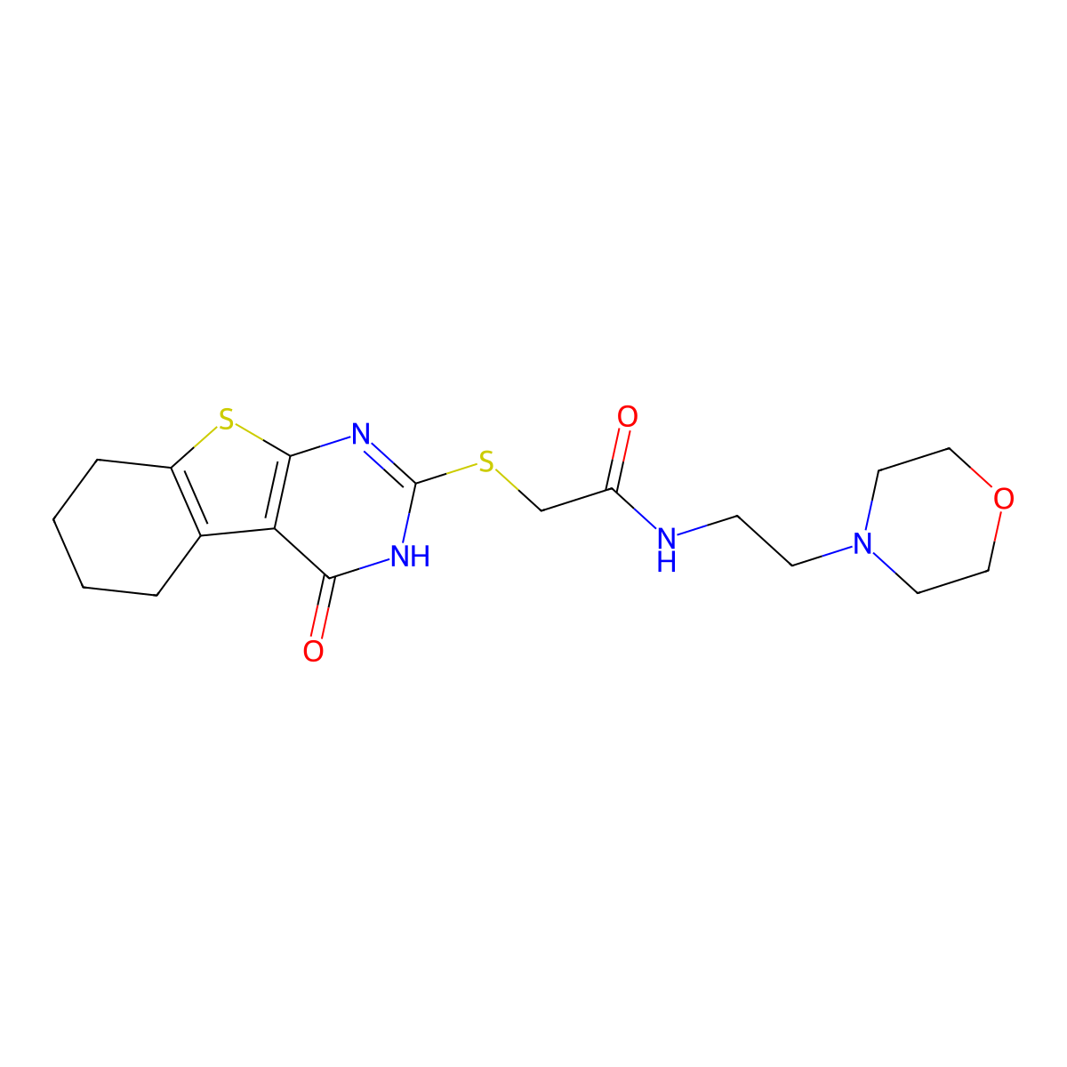 N-(2-morpholin-4-ylethyl)-2-[(4-oxo-5,6,7,8-tetrahydro-3H-[1]benzothiolo[2,3-d]pyrimidin-2-yl)sulfanyl]acetamide molecular structure, CAS 315695-60-4