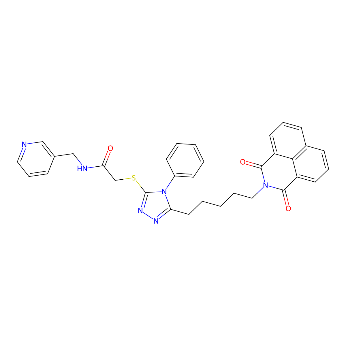 2-[[5-[5-(1,3-dioxobenzo[de]isoquinolin-2-yl)pentyl]-4-phenyl-1,2,4-triazol-3-yl]sulfanyl]-N-(pyridin-3-ylmethyl)acetamide molecular structure, CAS 315695-64-8