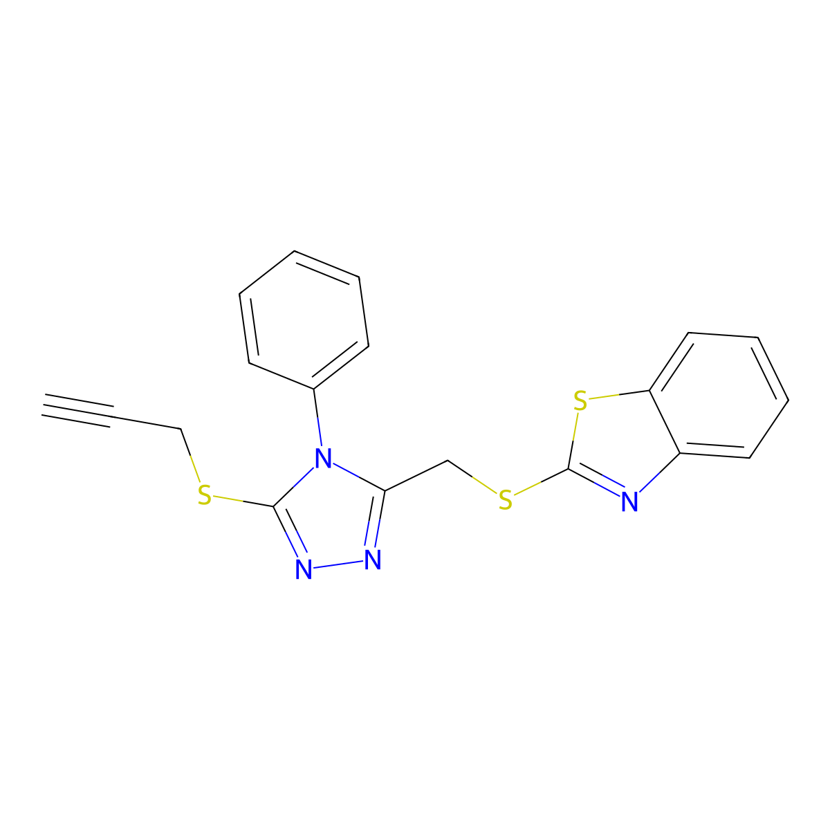 2-[(4-Phenyl-5-prop-2-ynylthio-1,2,4-triazol-3-yl)methylthio]benzothiazole molecular structure, CAS 315695-68-2
