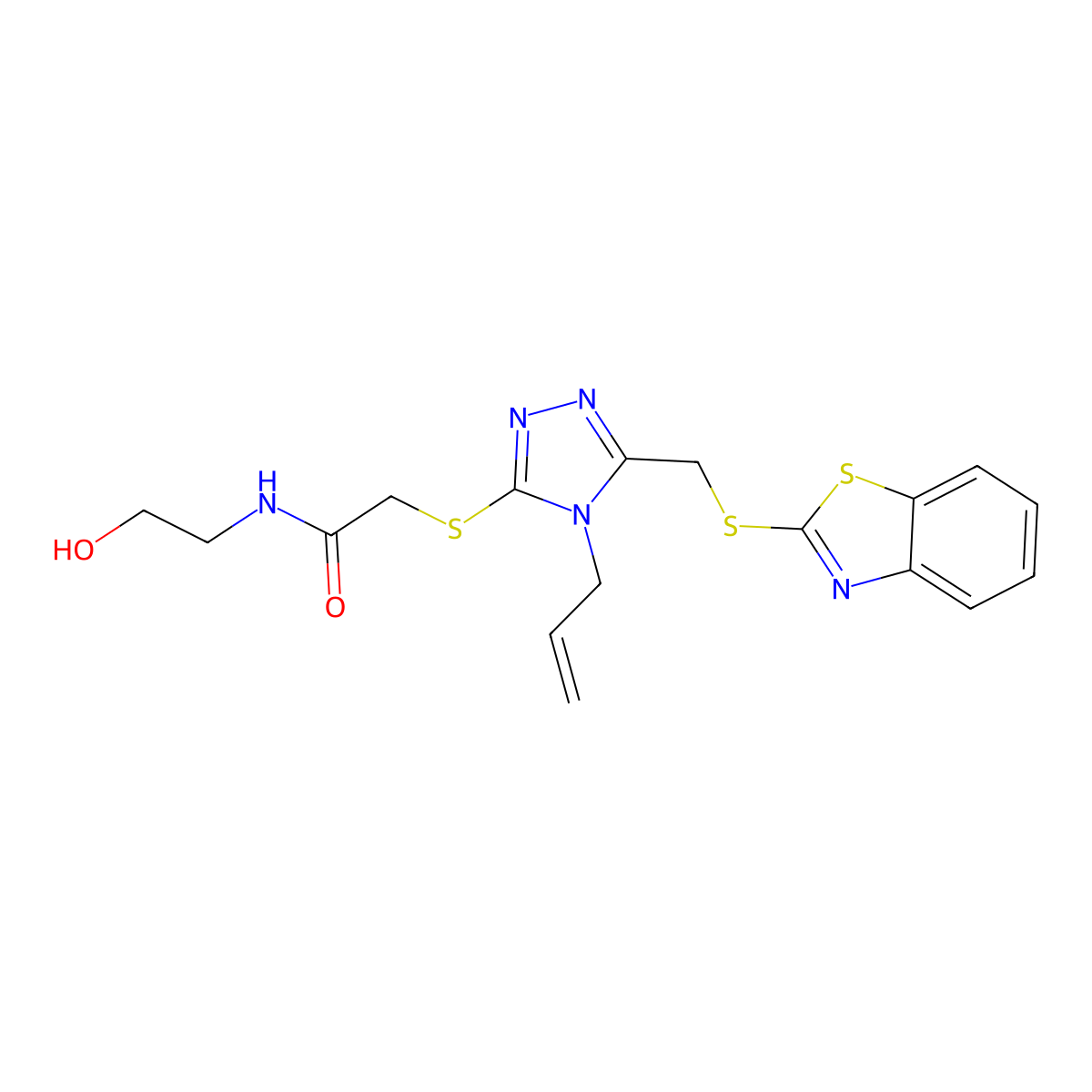 2-({5-[(1,3-benzothiazol-2-ylsulfanyl)methyl]-4-(prop-2-en-1-yl)-4H-1,2,4-triazol-3-yl}sulfanyl)-N-(2-hydroxyethyl)acetamide molecular structure, CAS 315695-72-8