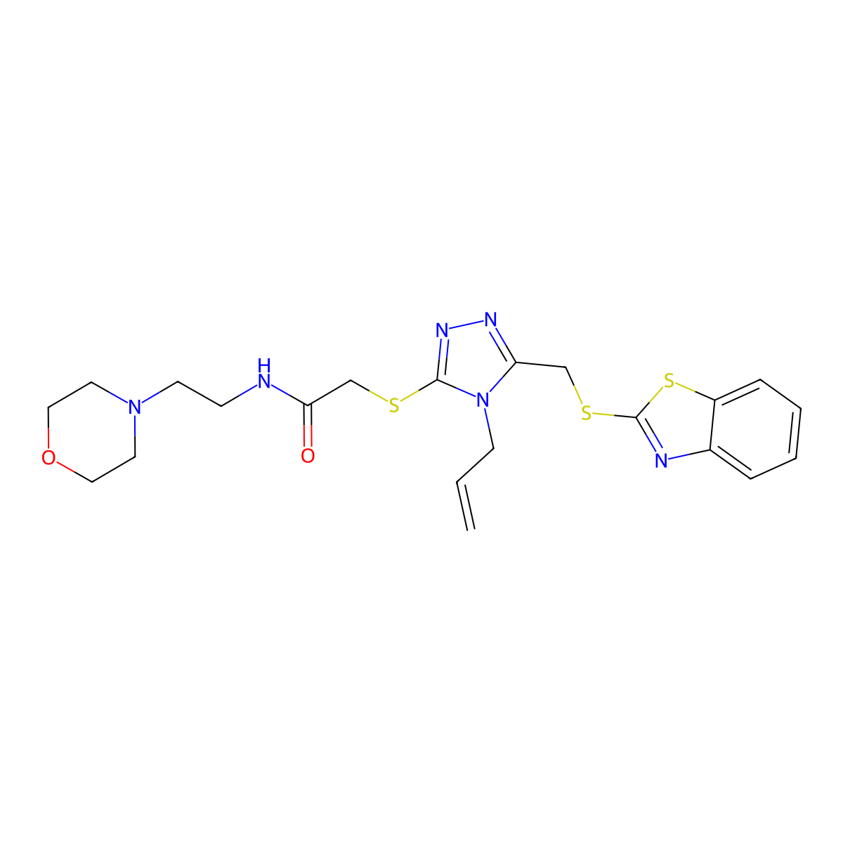 2-[[5-(1,3-benzothiazol-2-ylsulfanylmethyl)-4-prop-2-enyl-1,2,4-triazol-3-yl]sulfanyl]-N-(2-morpholin-4-ylethyl)acetamide molecular structure, CAS 315695-82-0