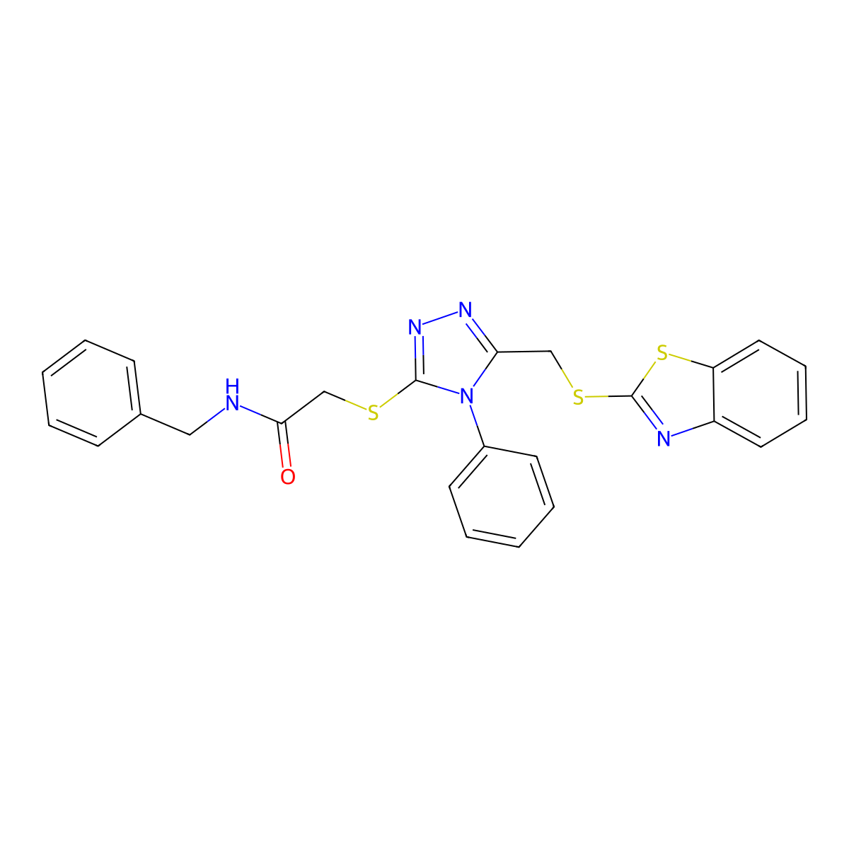 2-[[5-(1,3-benzothiazol-2-ylsulfanylmethyl)-4-phenyl-1,2,4-triazol-3-yl]sulfanyl]-N-benzylacetamide molecular structure, CAS 315695-86-4