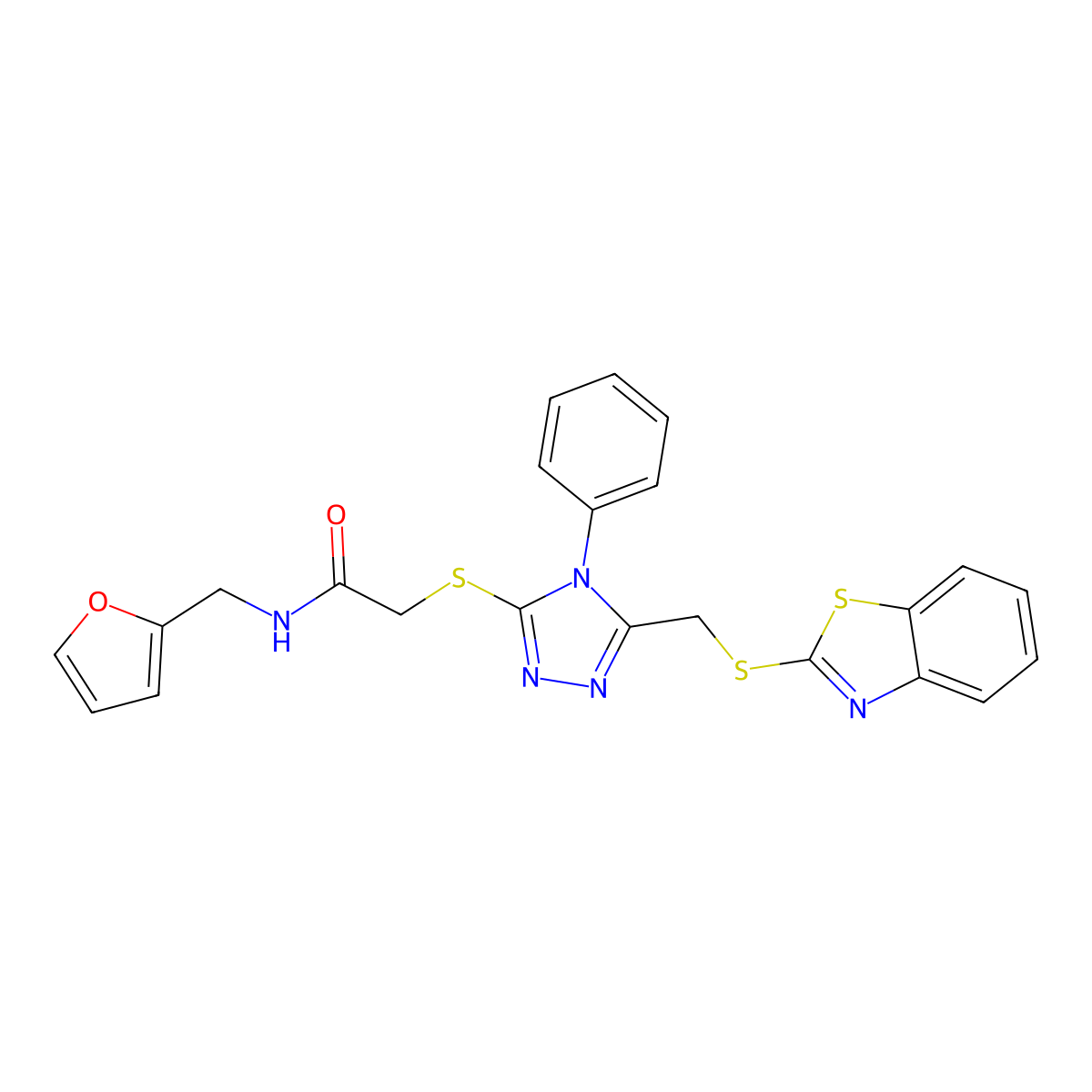 2-[[5-(1,3-benzothiazol-2-ylsulfanylmethyl)-4-phenyl-1,2,4-triazol-3-yl]sulfanyl]-N-(furan-2-ylmethyl)acetamide molecular structure, CAS 315695-88-6