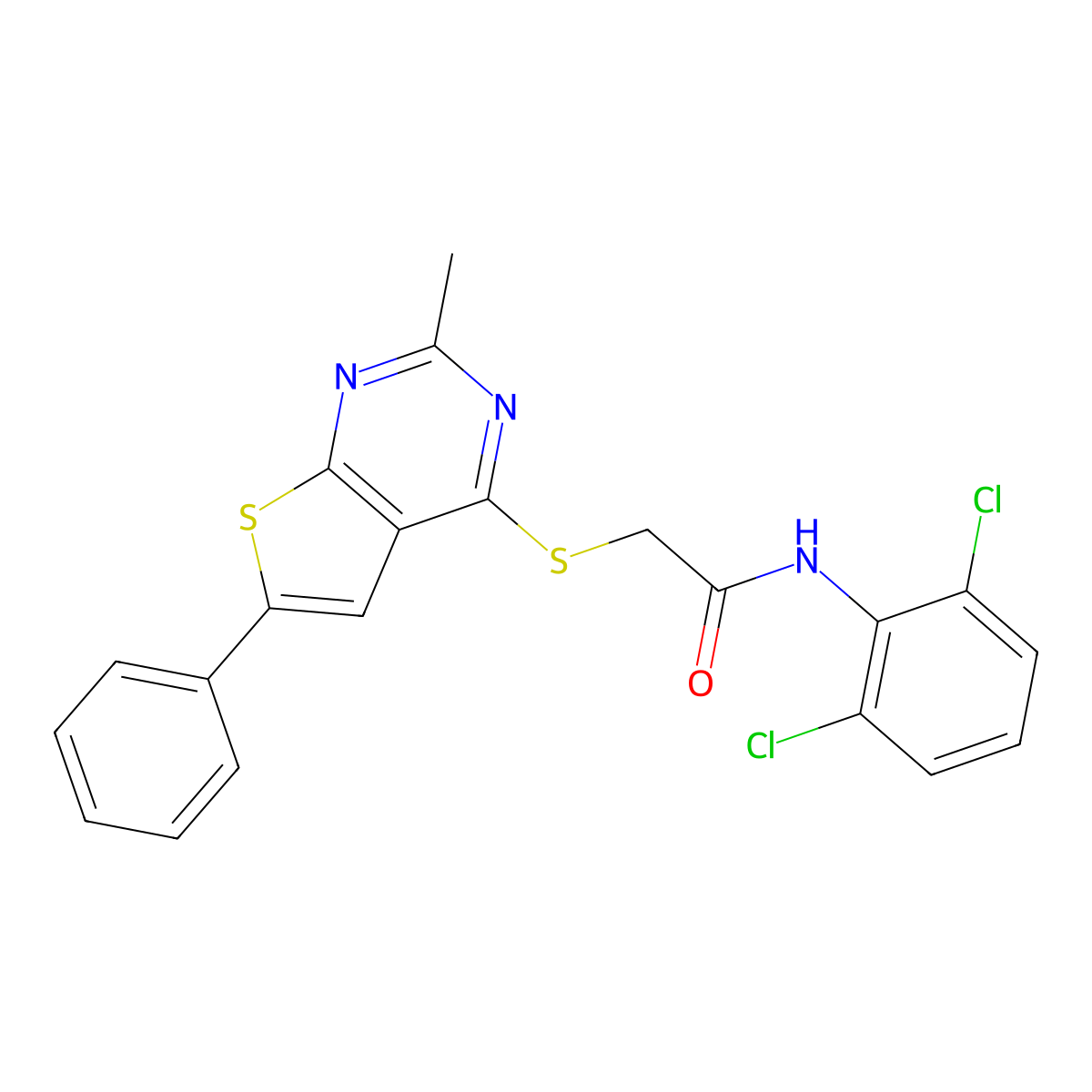 N-(2,6-dichlorophenyl)-2-(2-methyl-6-phenylthieno[2,3-d]pyrimidin-4-yl)sulfanylacetamide molecular structure, CAS 315696-50-5