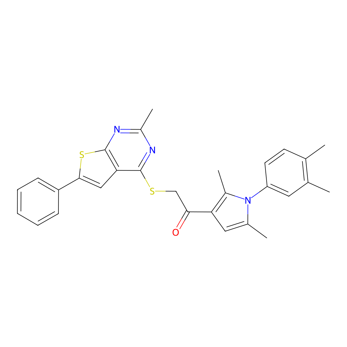 1-[1-(3,4-dimethylphenyl)-2,5-dimethyl-1H-pyrrol-3-yl]-2-[(2-methyl-6-phenylthieno[2,3-d]pyrimidin-4-yl)sulfanyl]ethanone molecular structure, CAS 315696-53-8