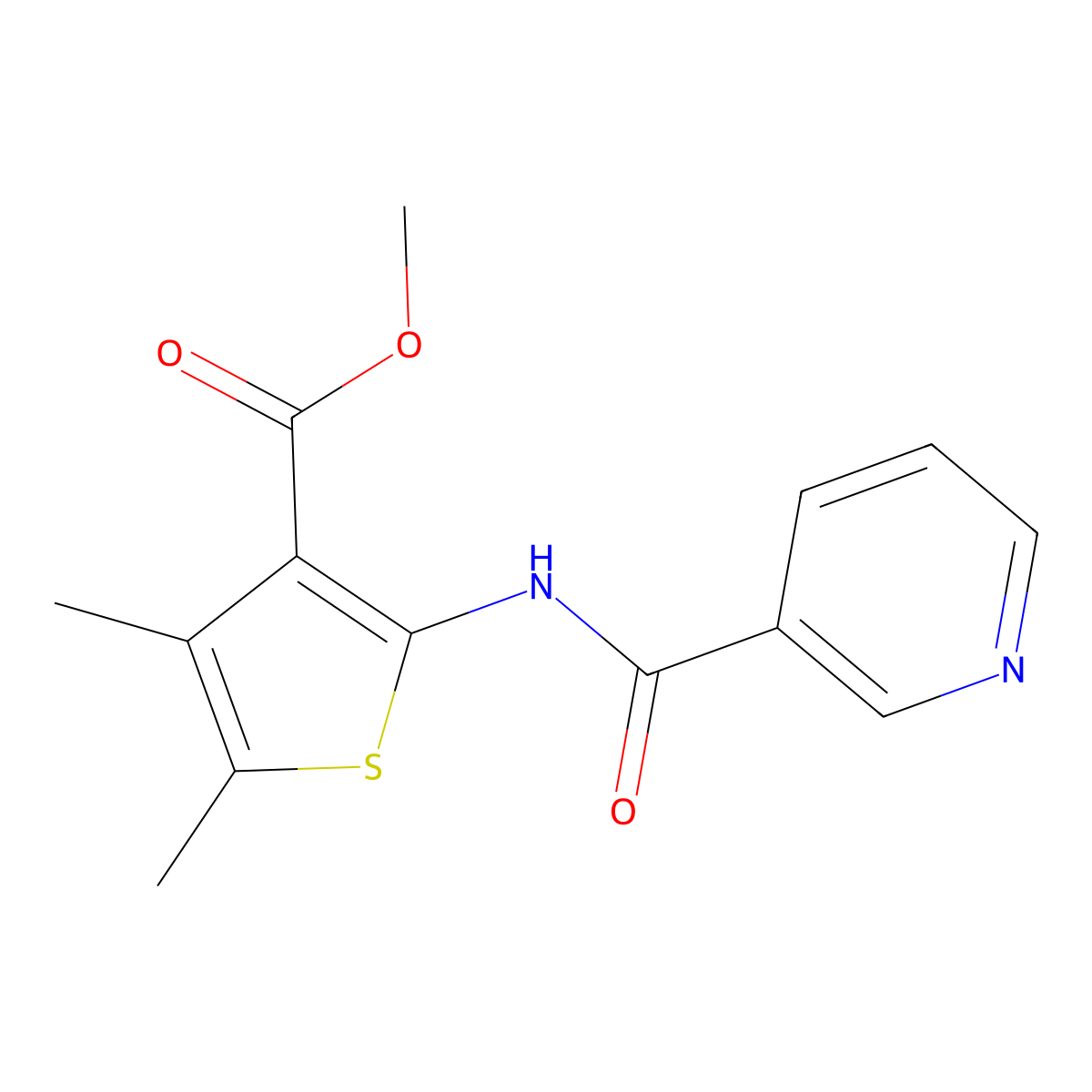 Methyl 4,5-dimethyl-2-(3-pyridylcarbonylamino)thiophene-3-carboxylate molecular structure, CAS 315696-54-9