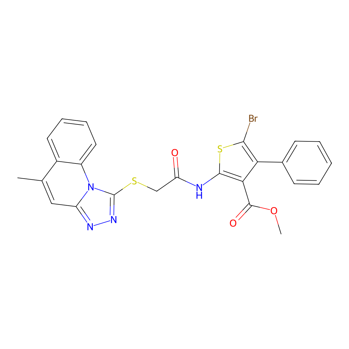Methyl 5-bromo-2-[[2-[(5-methyl-[1,2,4]triazolo[4,3-a]quinolin-1-yl)sulfanyl]acetyl]amino]-4-phenylthiophene-3-carboxylate molecular structure, CAS 315696-60-7