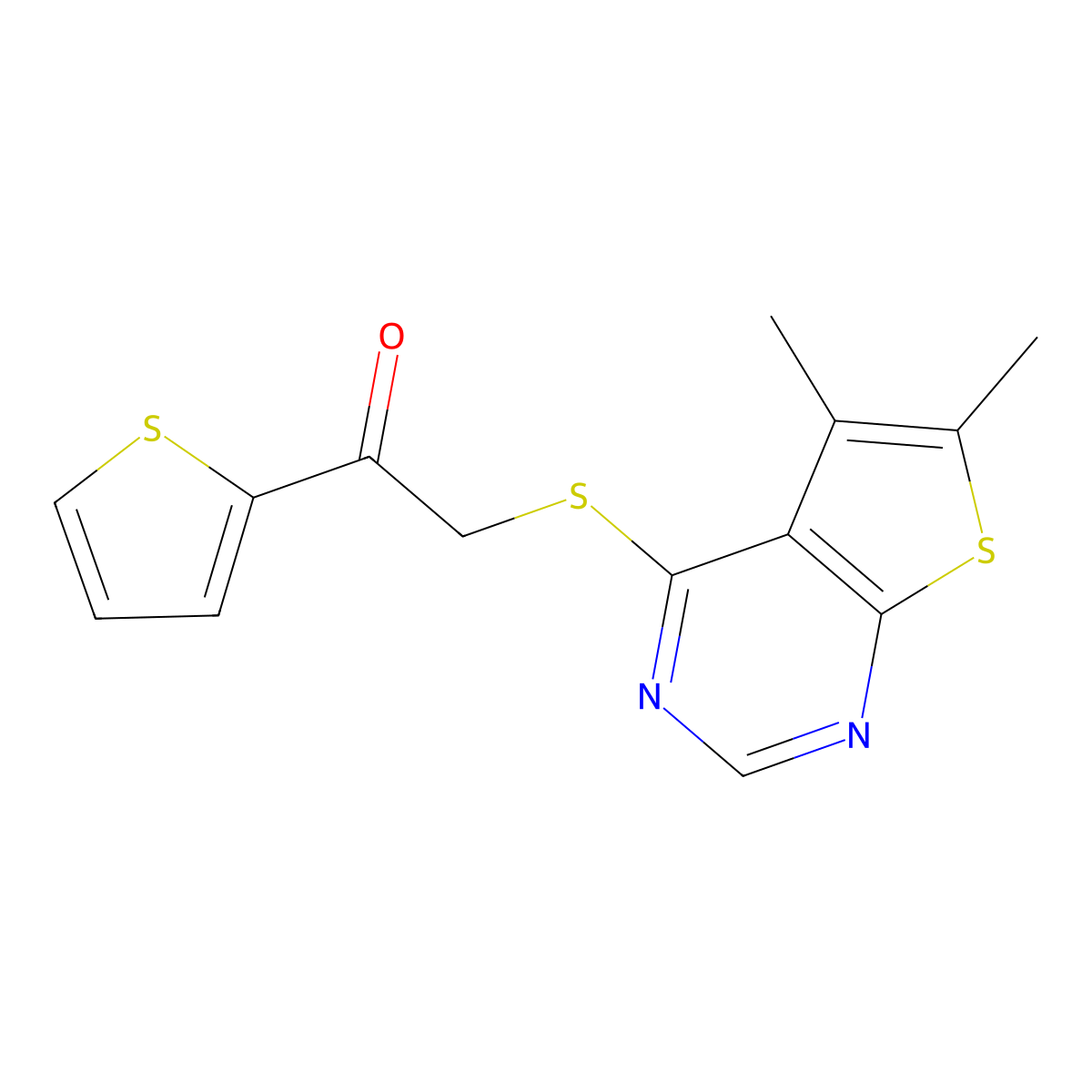 2-(5,6-Dimethylthieno[2,3-d]pyrimidin-4-yl)sulfanyl-1-thiophen-2-ylethanone molecular structure, CAS 315696-73-2