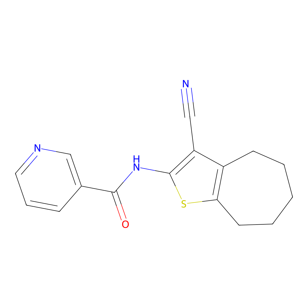 N-{3-cyano-4H,5H,6H,7H,8H-cyclohepta[b]thiophen-2-yl}pyridine-3-carboxamide molecular structure, CAS 315696-74-3