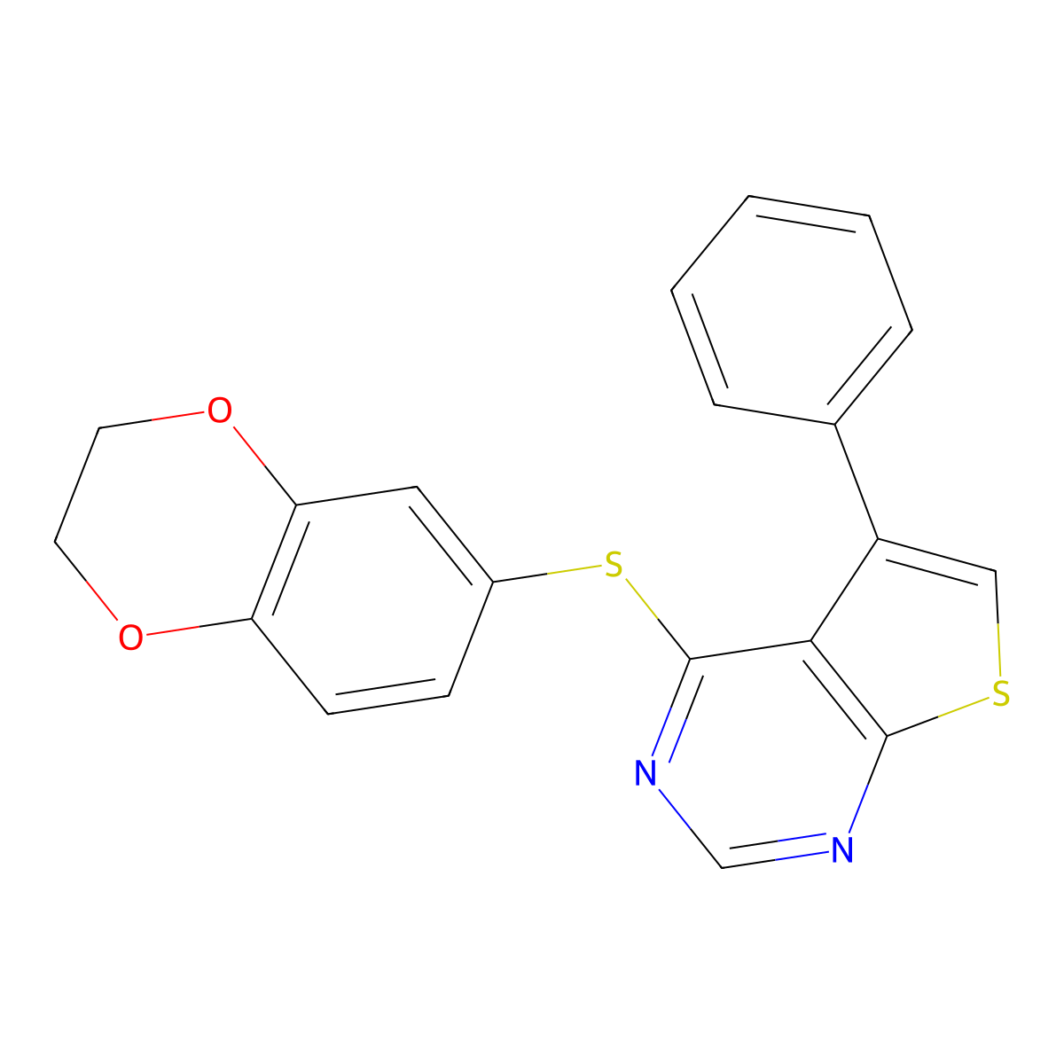 4-(2,3-Dihydro-1,4-benzodioxin-6-ylsulfanyl)-5-phenylthieno[2,3-d]pyrimidine molecular structure, CAS 315696-91-4