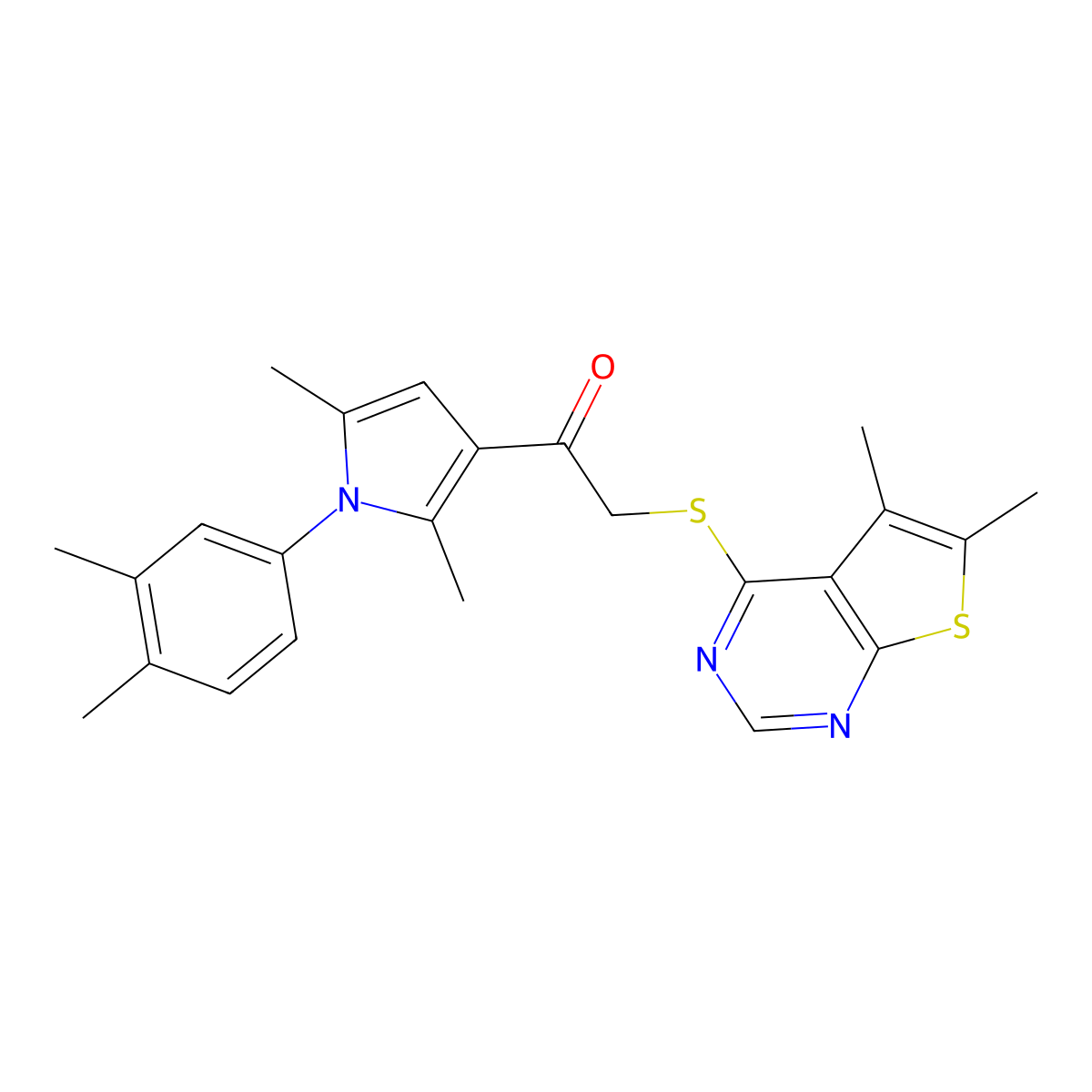 1-[1-(3,4-Dimethylphenyl)-2,5-dimethylpyrrol-3-yl]-2-(5,6-dimethylthieno[2,3-d]pyrimidin-4-yl)sulfanylethanone molecular structure, CAS 315697-00-8
