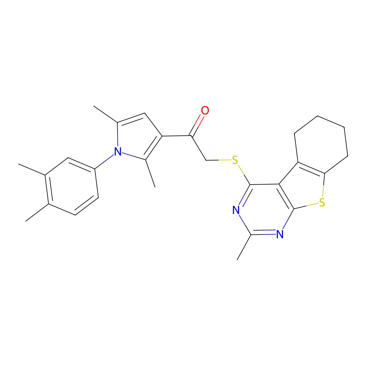 1-[1-(3,4-Dimethylphenyl)-2,5-dimethylpyrrol-3-yl]-2-[(2-methyl-5,6,7,8-tetrahydro-[1]benzothiolo[2,3-d]pyrimidin-4-yl)sulfanyl]ethanone molecular structure, CAS 315697-02-0
