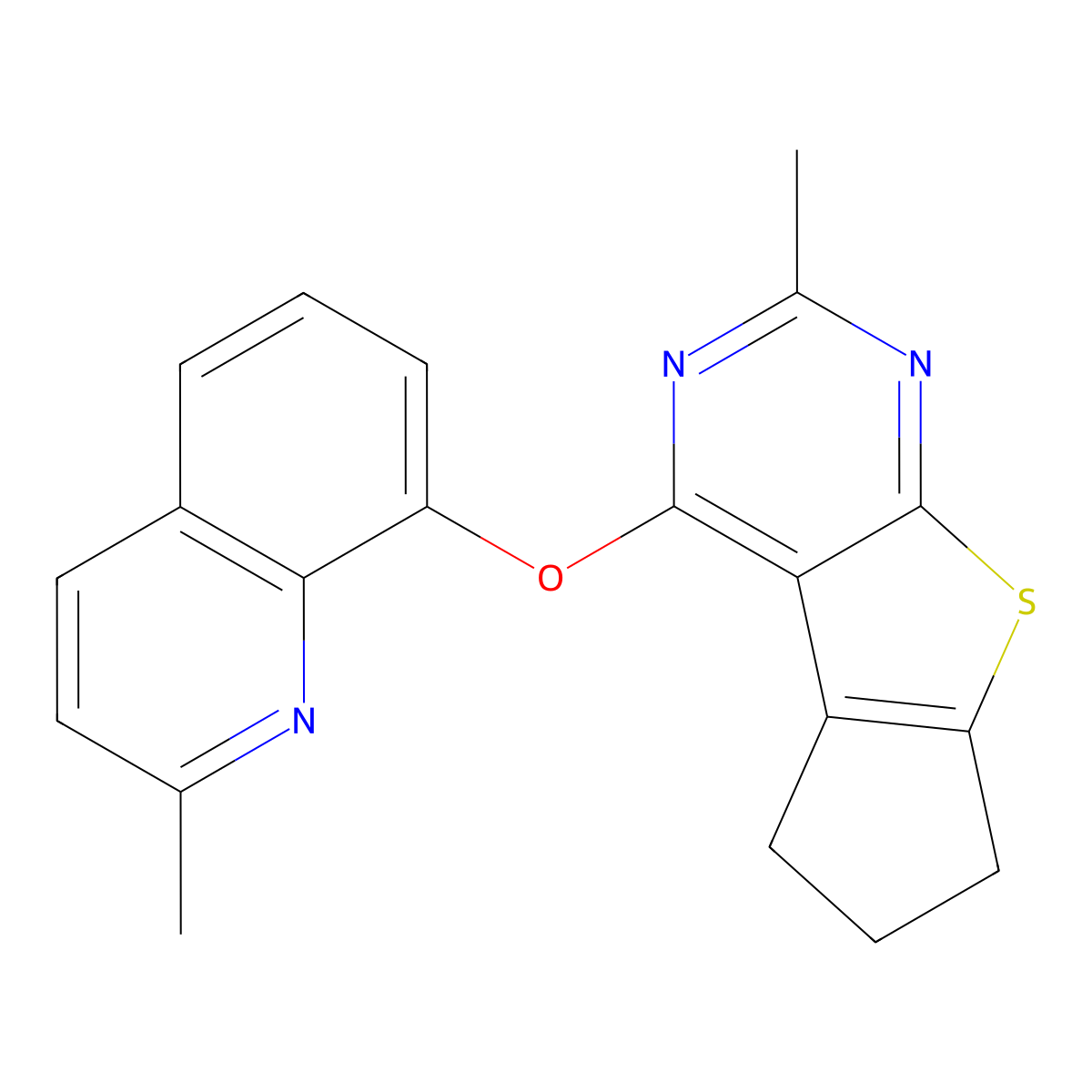 3-methyl-1-(2-methylquinolin-8-yl)oxy-7,8-dihydro-6H-cyclopenta[4,5]thieno[1,2-c]pyrimidine molecular structure, CAS 315697-11-1