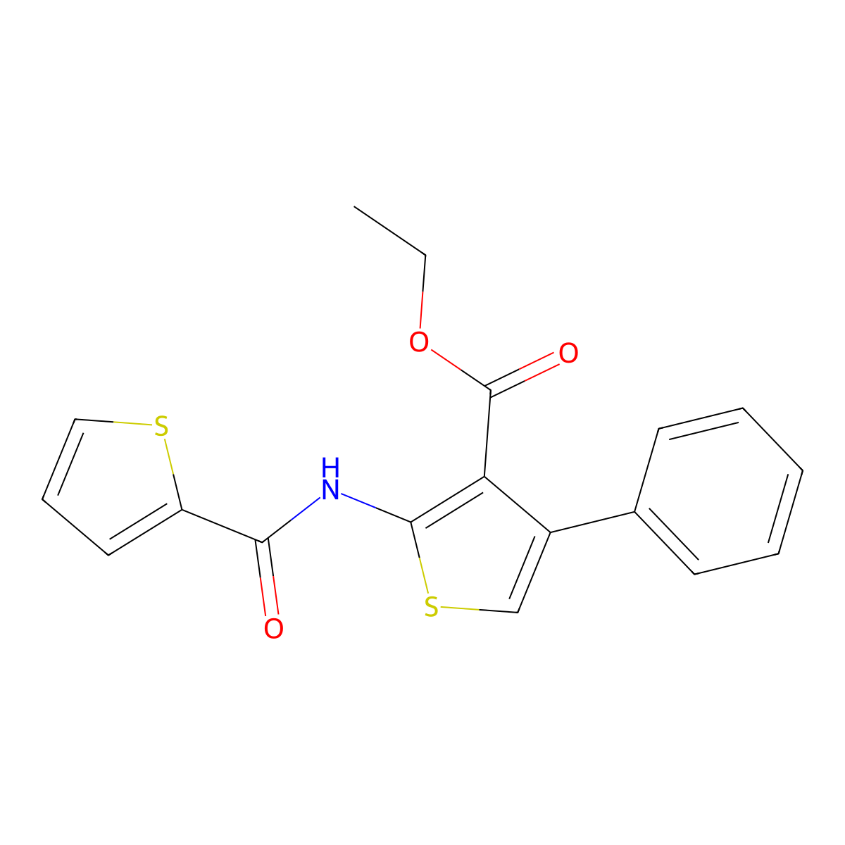 Ethyl 4-phenyl-2-(2-thienylcarbonylamino)thiophene-3-carboxylate molecular structure, CAS 315697-20-2