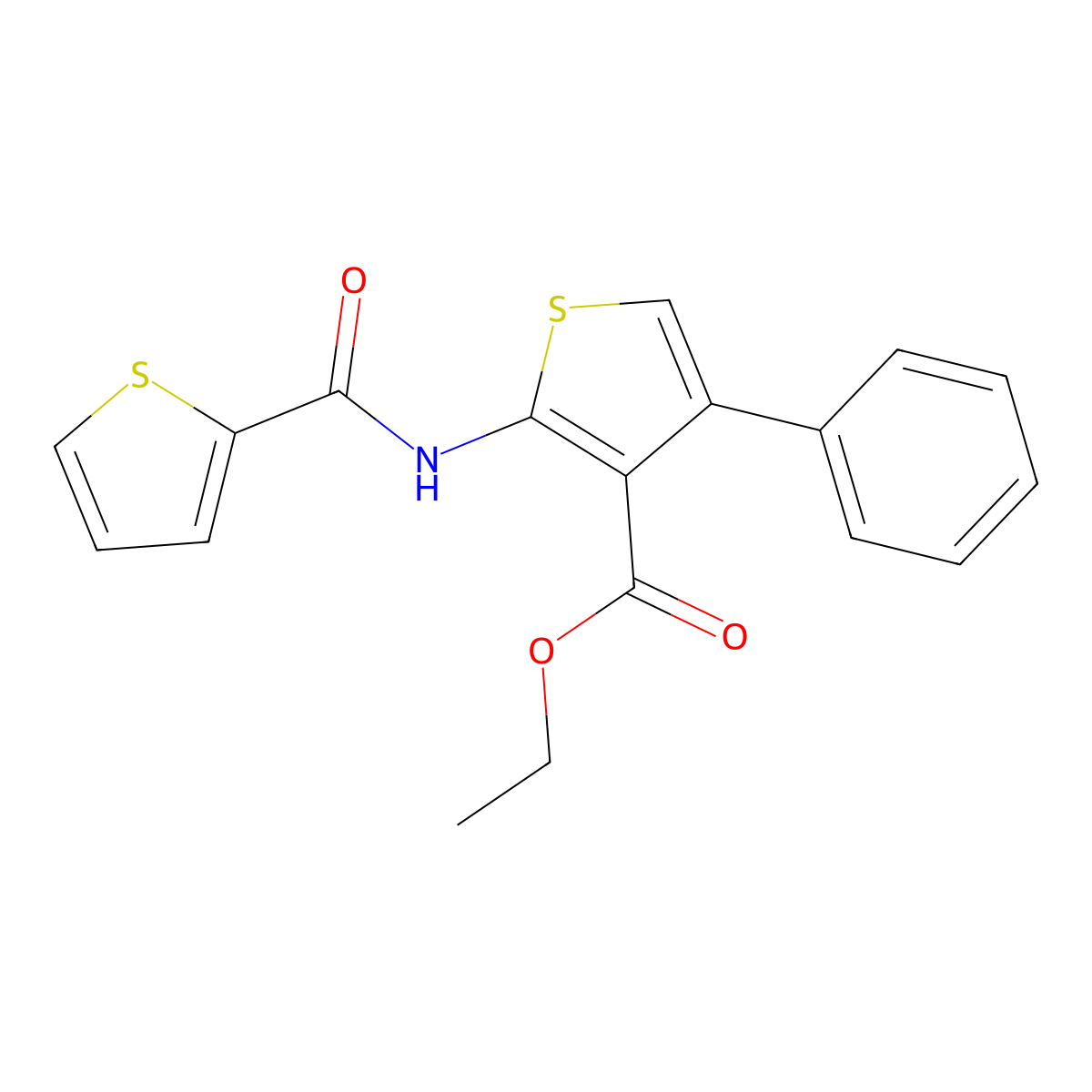 Ethyl 4-phenyl-2-(2-thienylcarbonylamino)thiophene-3-carboxylate molecular structure, CAS 315697-20-2