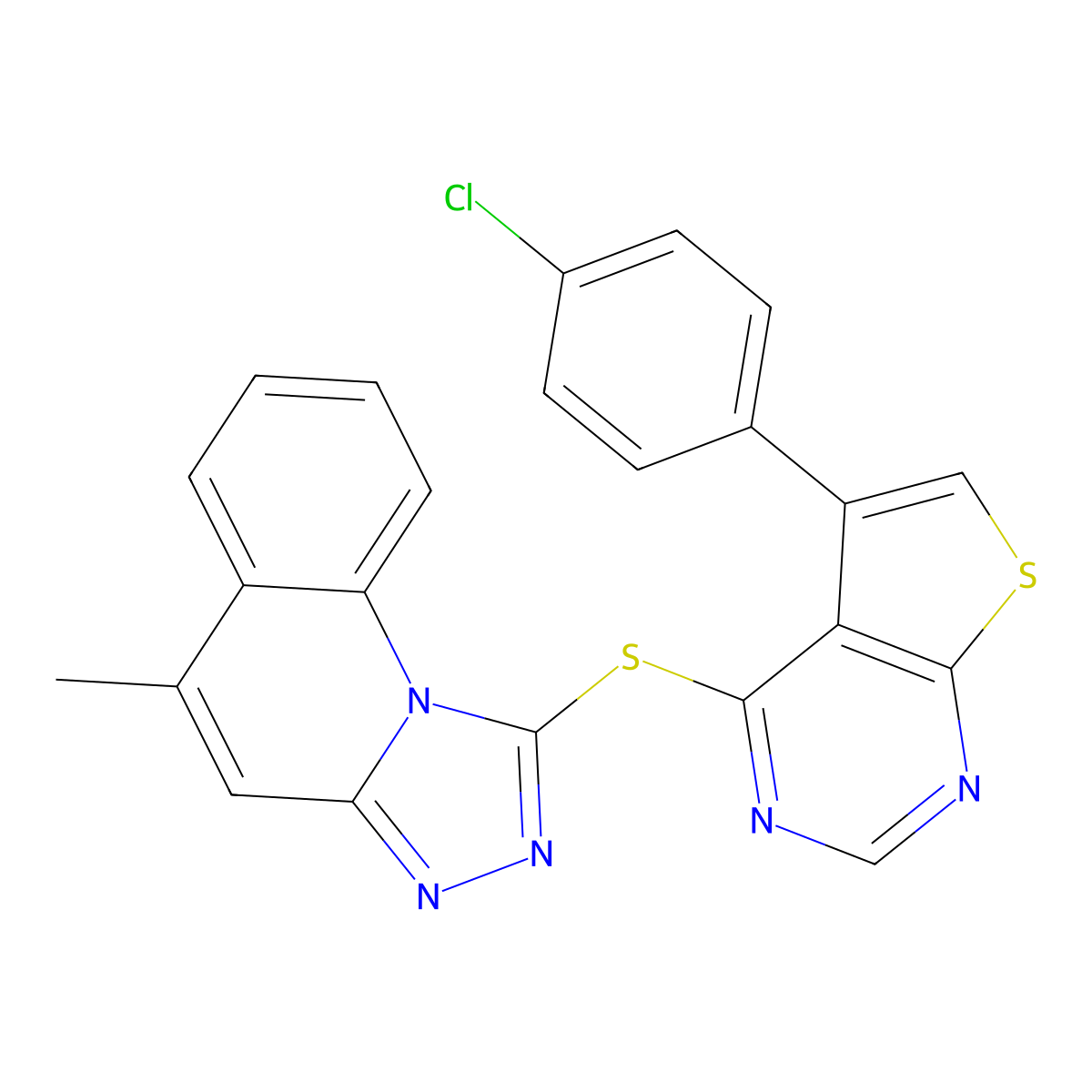 5-(4-Chlorophenyl)-4-((5-methyl-[1,2,4]triazolo[4,3-a]quinolin-1-yl)thio)thieno[2,3-d]pyrimidine molecular structure, CAS 315697-24-6