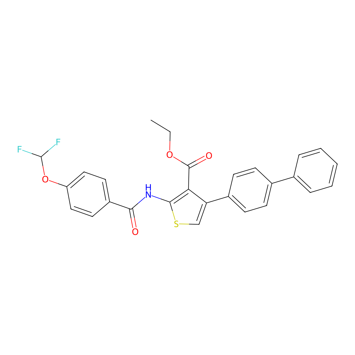 Ethyl 4-(biphenyl-4-yl)-2-({[4-(difluoromethoxy)phenyl]carbonyl}amino)thiophene-3-carboxylate molecular structure, CAS 315697-26-8