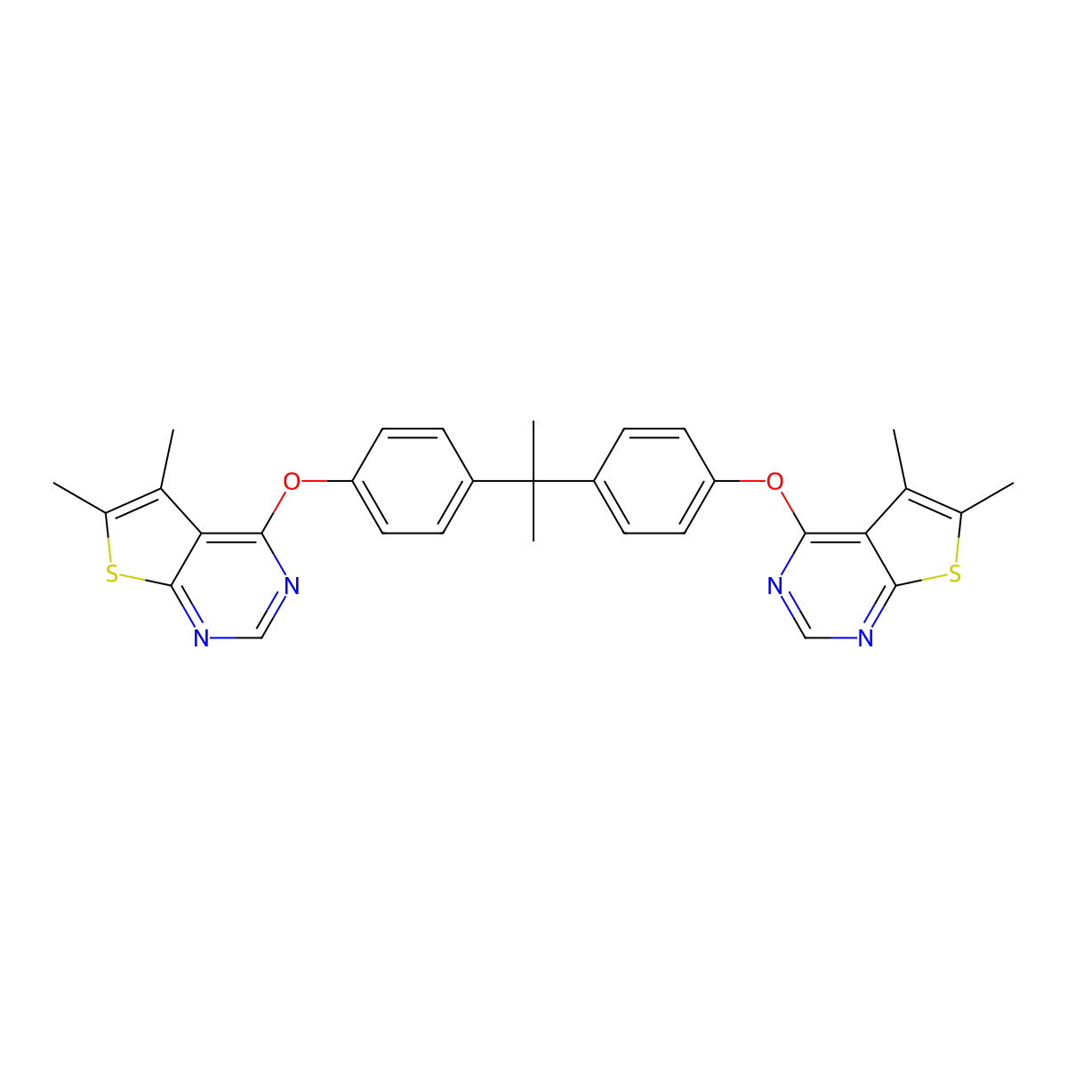 4-[4-[2-[4-(5,6-Dimethylthieno[2,3-d]pyrimidin-4-yl)oxyphenyl]propan-2-yl]phenoxy]-5,6-dimethylthieno[2,3-d]pyrimidine molecular structure, CAS 315697-38-2